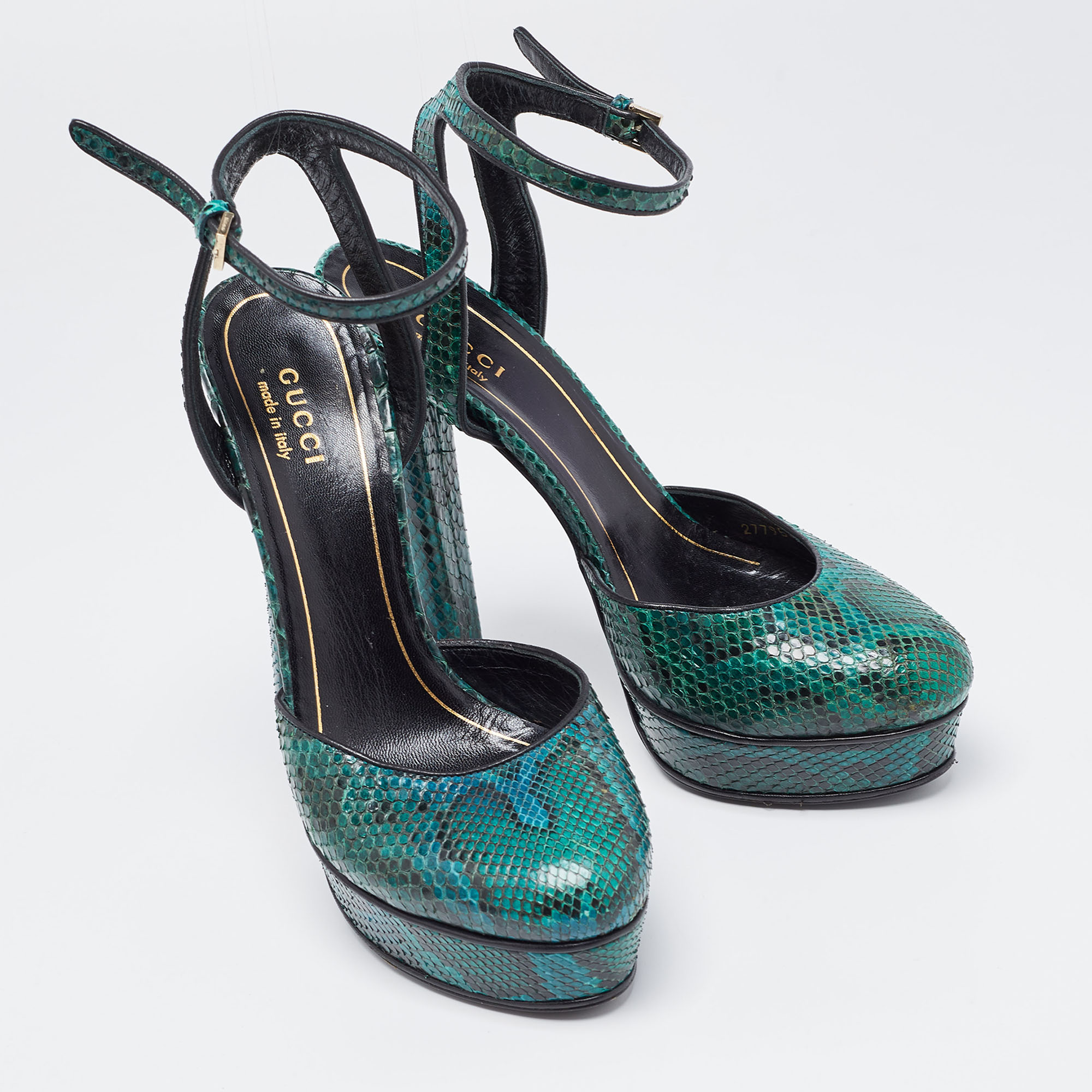 Gucci Green Python Leather Huston Pumps Size 36.5