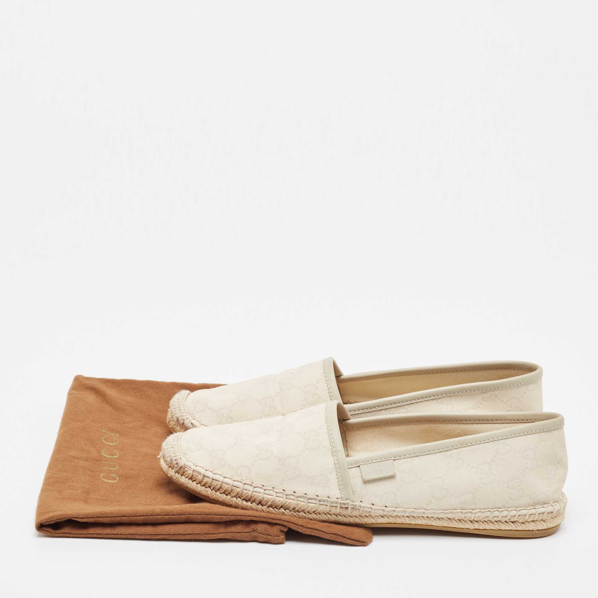Gucci Cream/Grey GG Canvas And Leather Espadrilles Flats Size 38.5