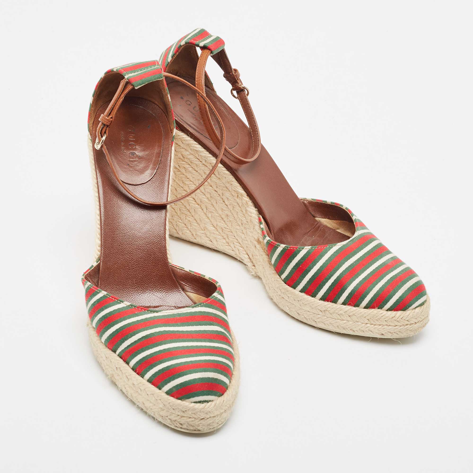 Gucci Multicolor Fabric Platform Wedge Espadrille Sandals Size 38
