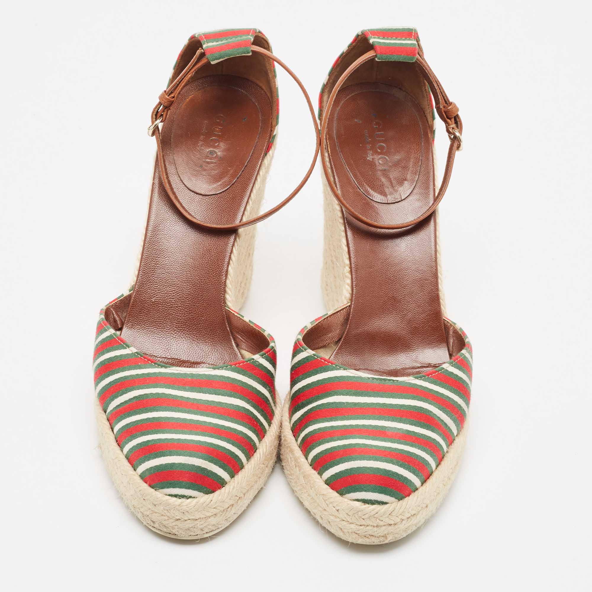 Gucci Multicolor Fabric Platform Wedge Espadrille Sandals Size 38