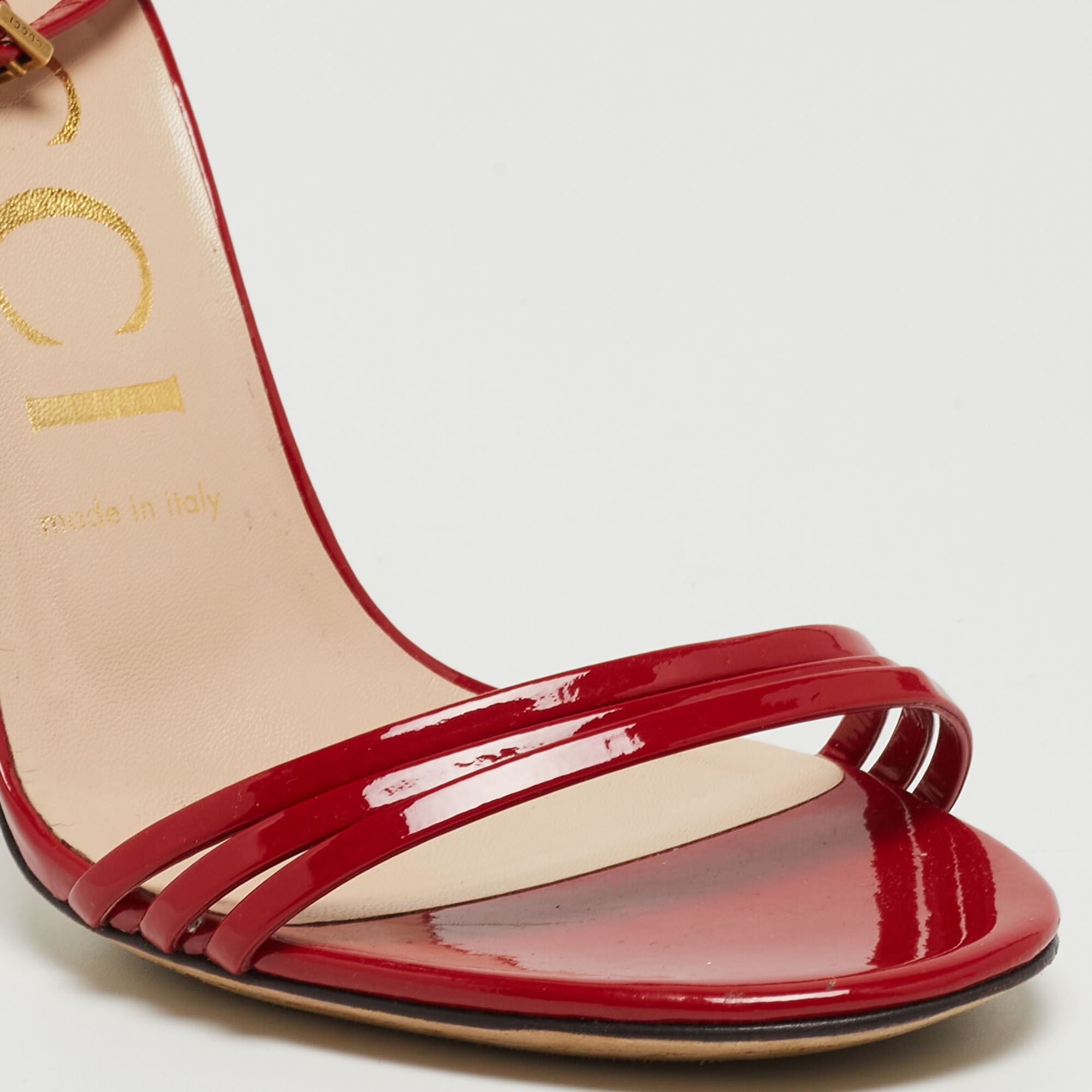 Gucci Red Patent Leather Ilse Ankle Strap Sandals Size 38