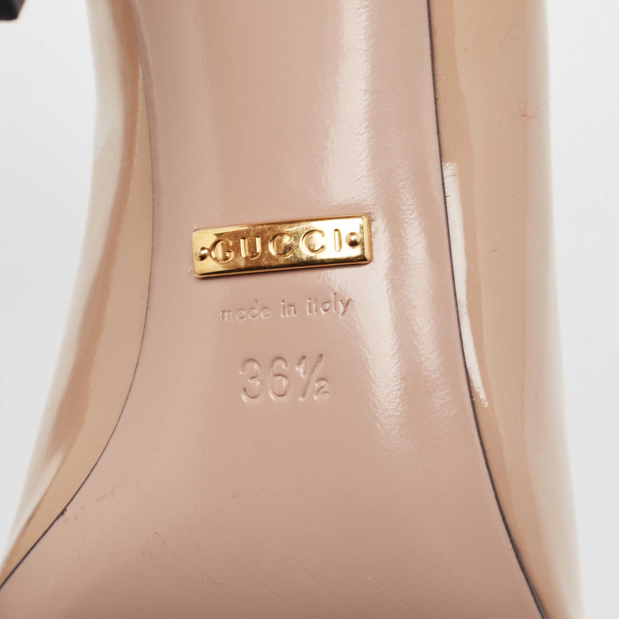 Gucci Beige Patent Leather Horsebit Square Toe Pumps Size 36.5