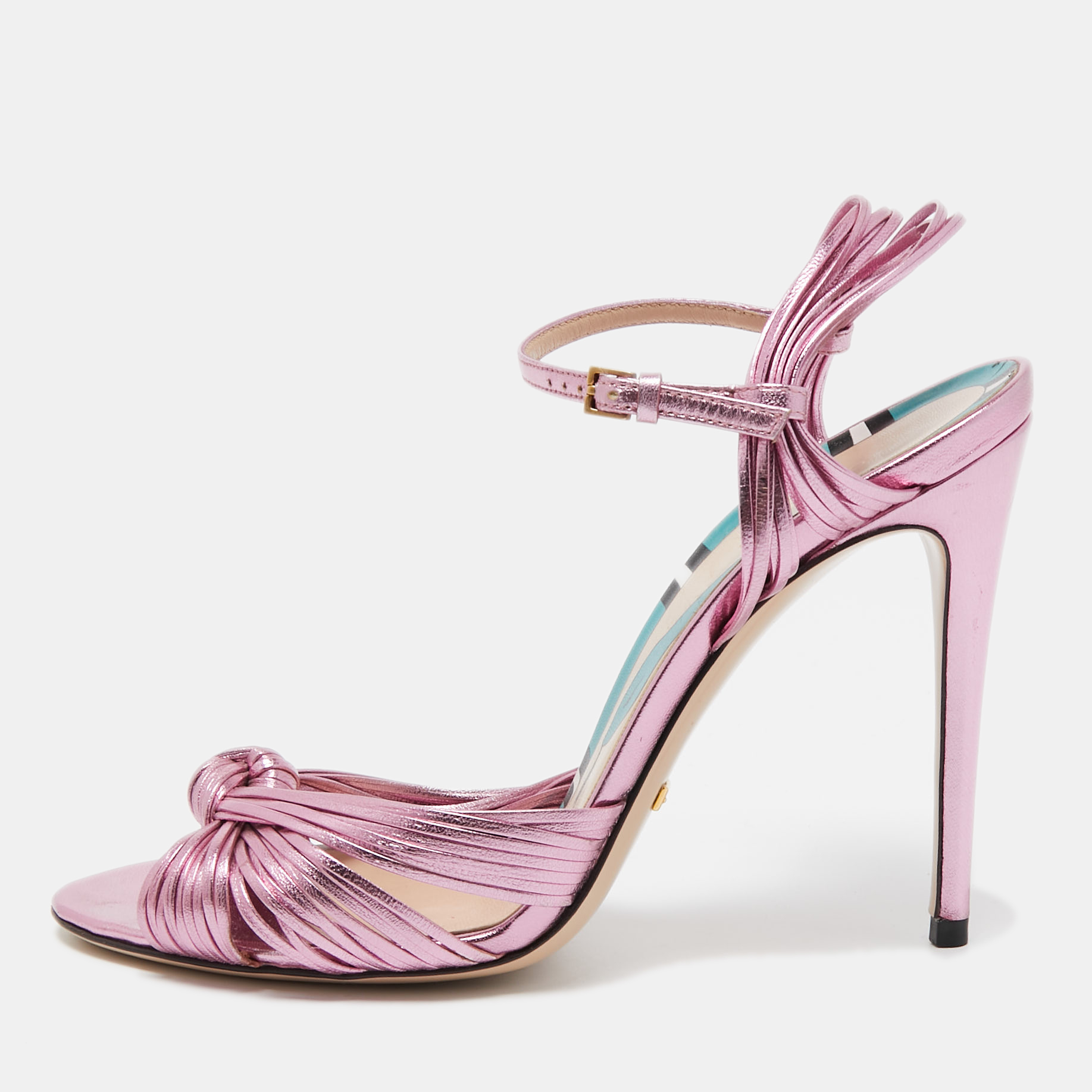 Gucci Metallic Pink Leather Allie Sandals Size 37.5