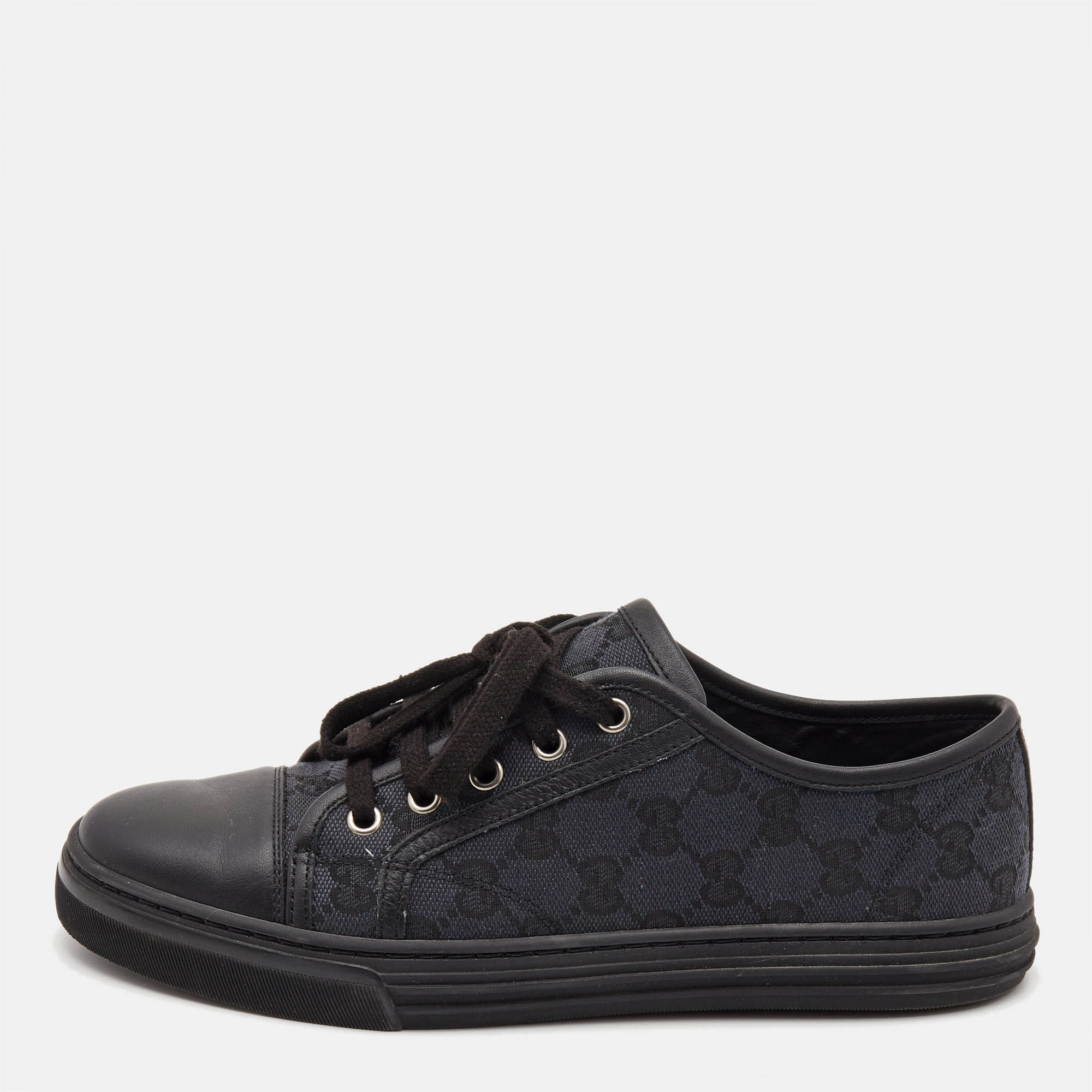 Gucci two tone gg canvas and leather low top sneakers size 38