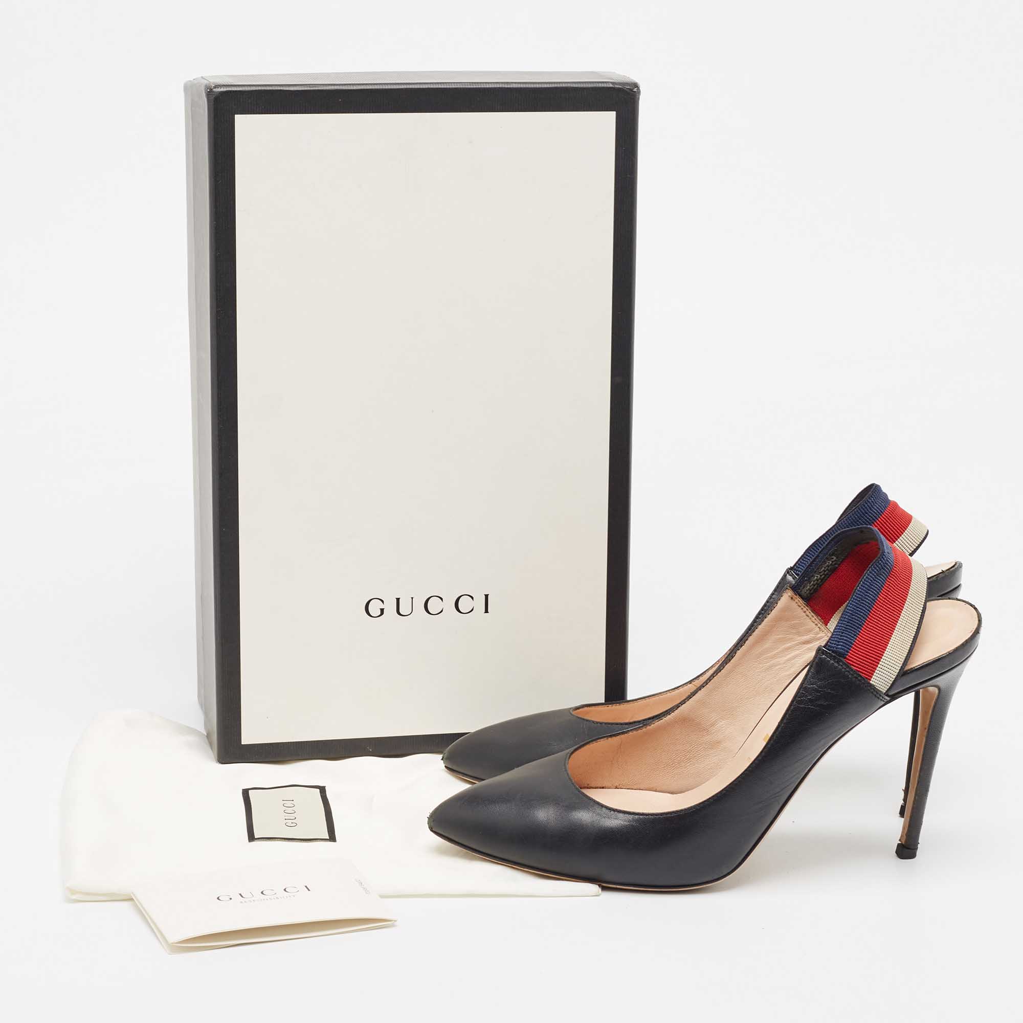 Gucci Black Leather Sylvie Slingback Pumps Size 40