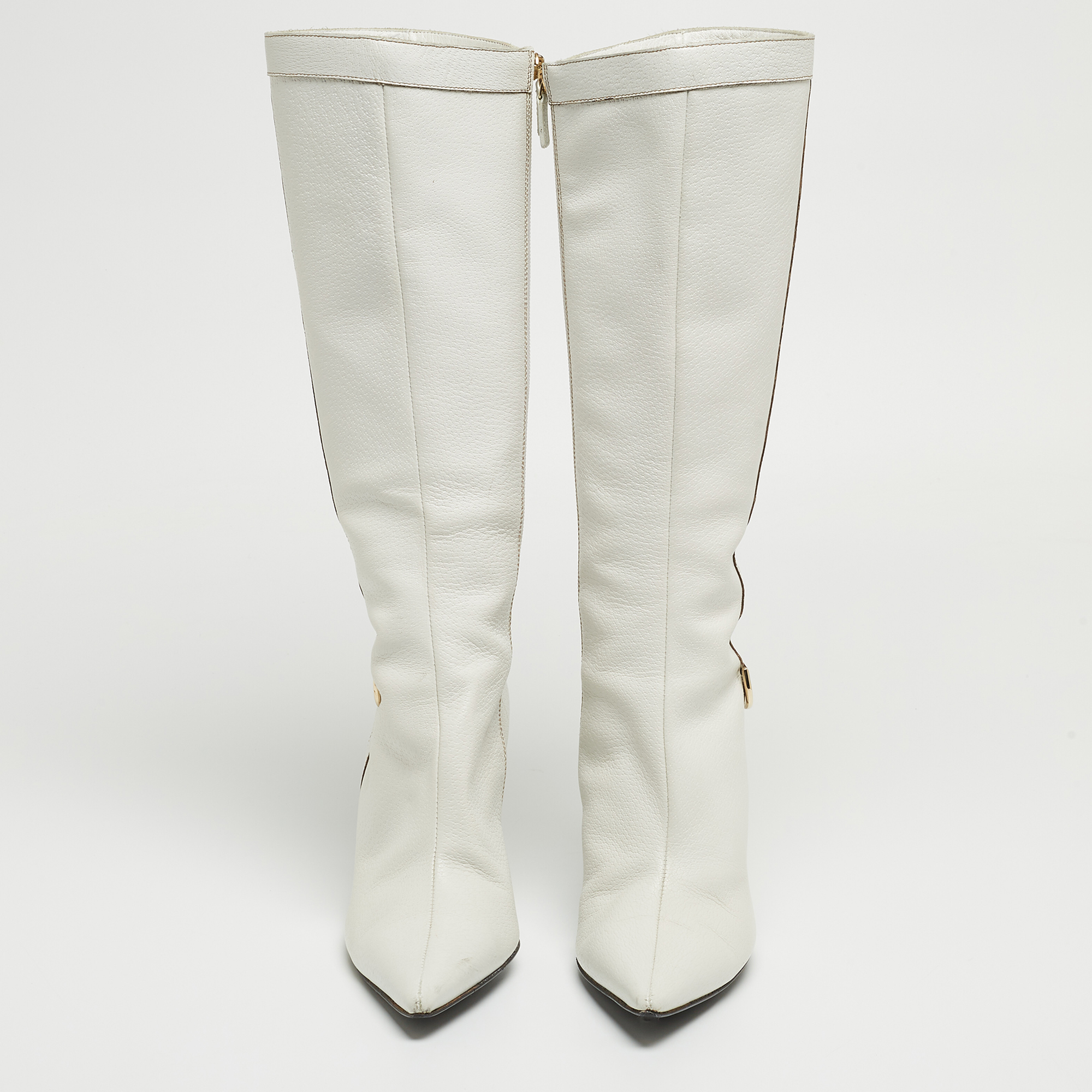 Gucci White Leather Pointed Toe Knee Length Boots Size 41