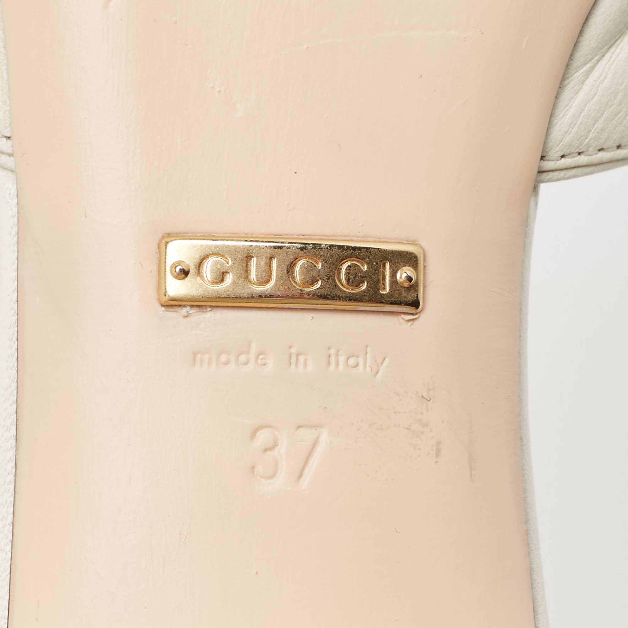 Gucci Off White Leather Zumi Slide Sandals Size 37