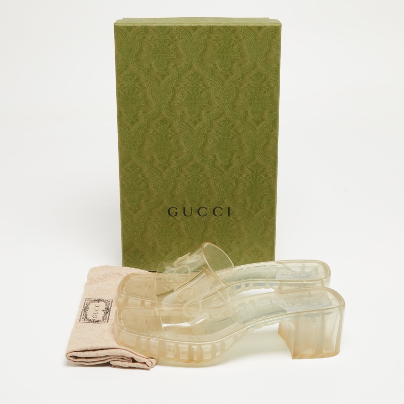 Gucci Transparent Rubber Block Heel Slides Size 37.5