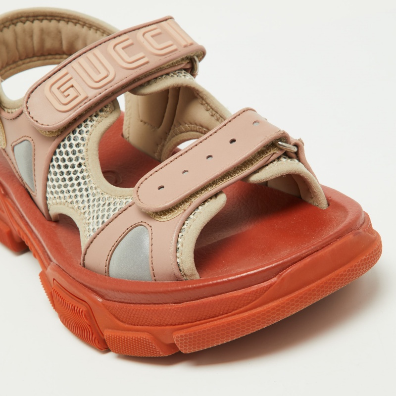 Gucci Two Tone Leather And Mesh Aguru Sandals Size 38
