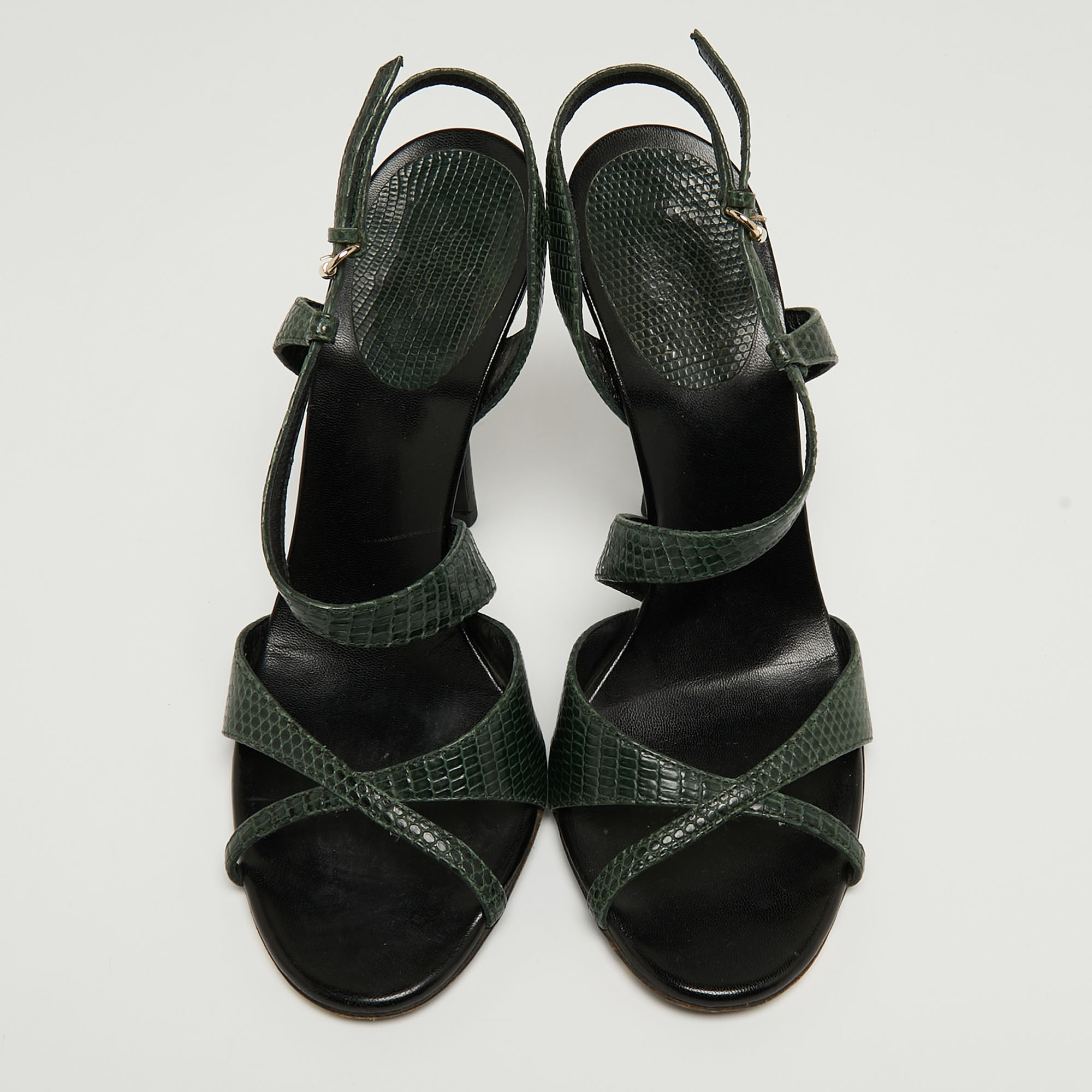 Gucci Green Lizard Strappy Slingback Sandals Size 38