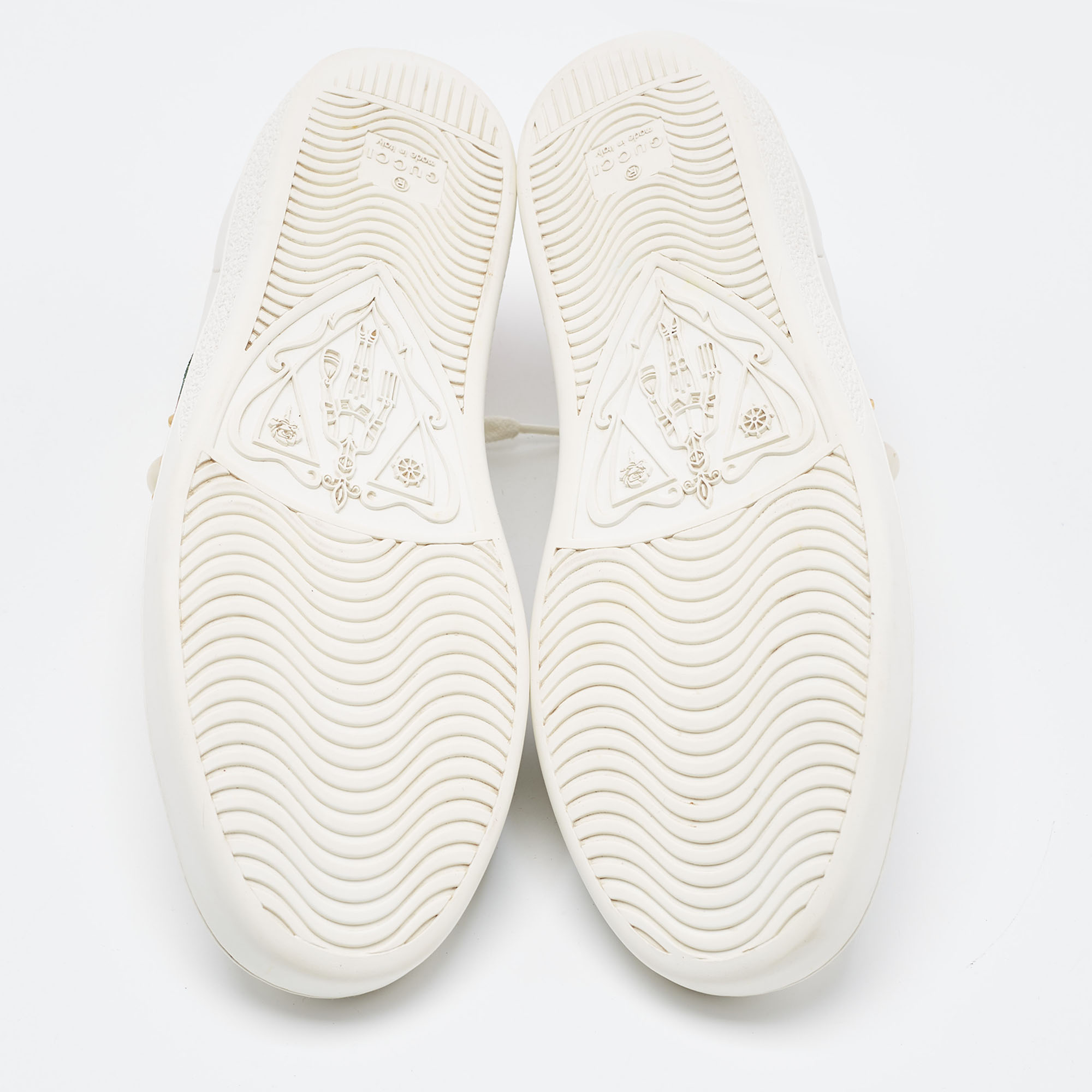 Gucci White Leather Faux Pearl And Spike Embellished Ace Sneakers Size 37.5