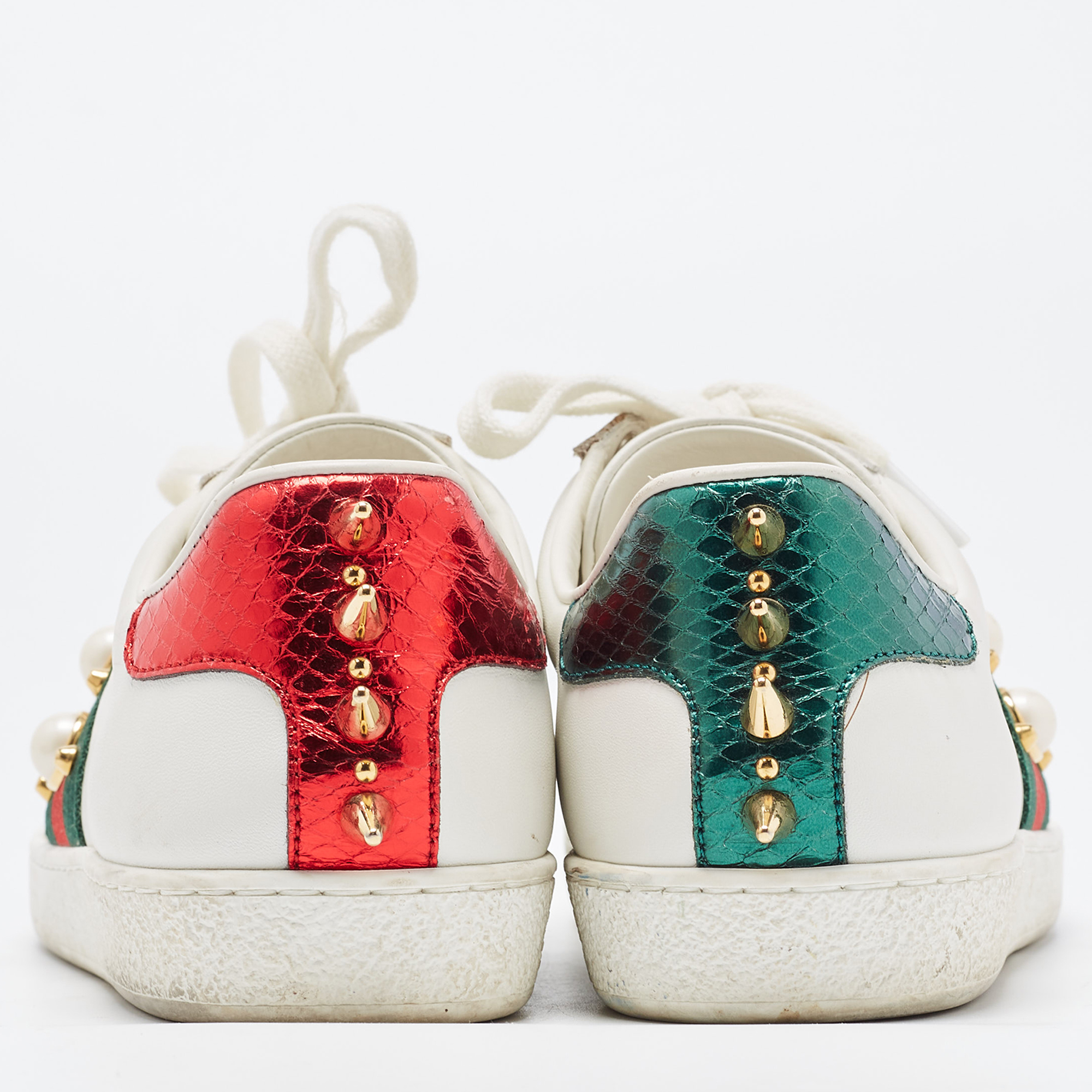 Gucci White Leather Studded And Spiked Ace Sneakers Size 36