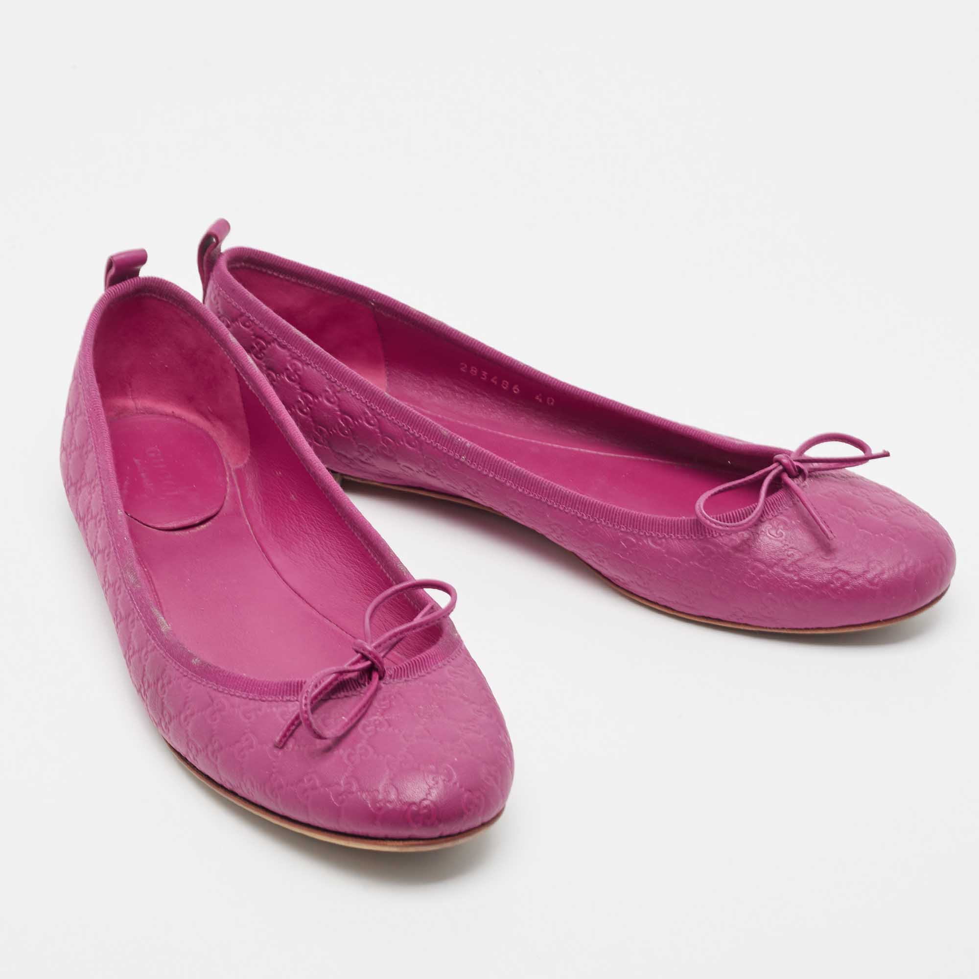 Gucci Purple Leather Microguccissima Bow Detail Ballet Flats Size 40