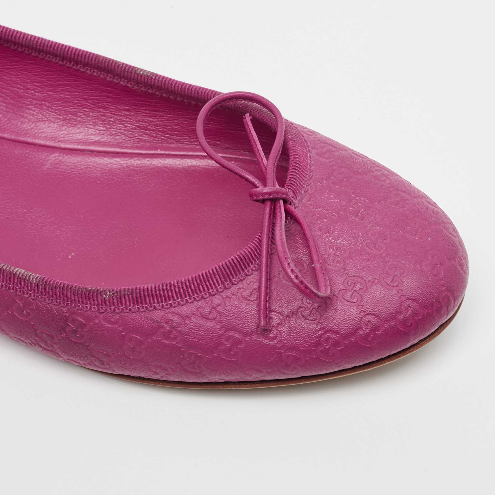 Gucci Purple Leather Microguccissima Bow Detail Ballet Flats Size 40