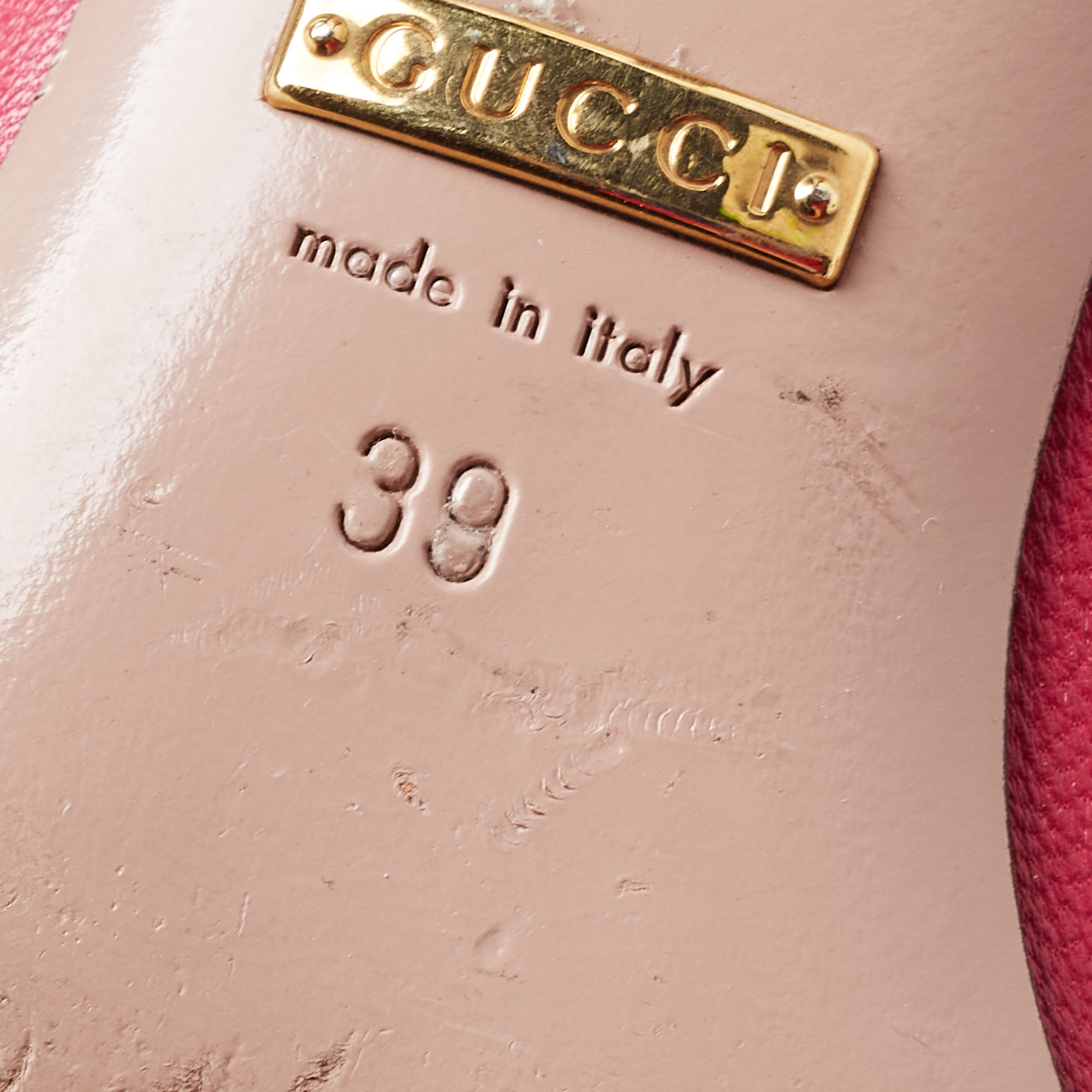 Gucci Pink Leather Horsebit Peep Toe Pumps Size 39
