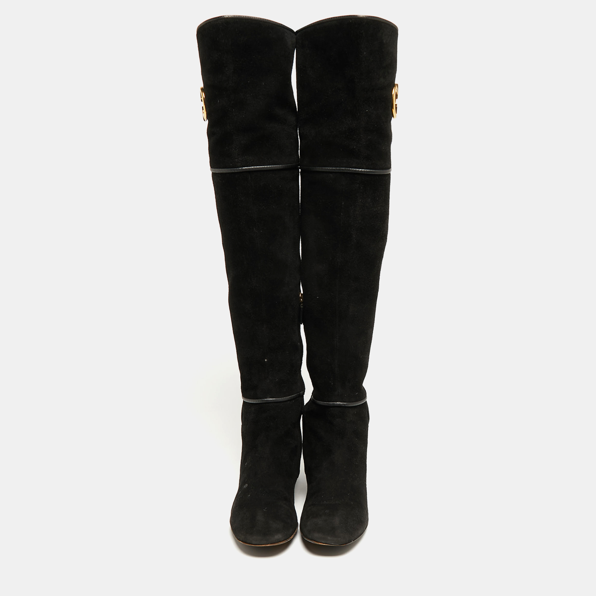 Gucci Black Suede Knee Length Boots Size 38.5