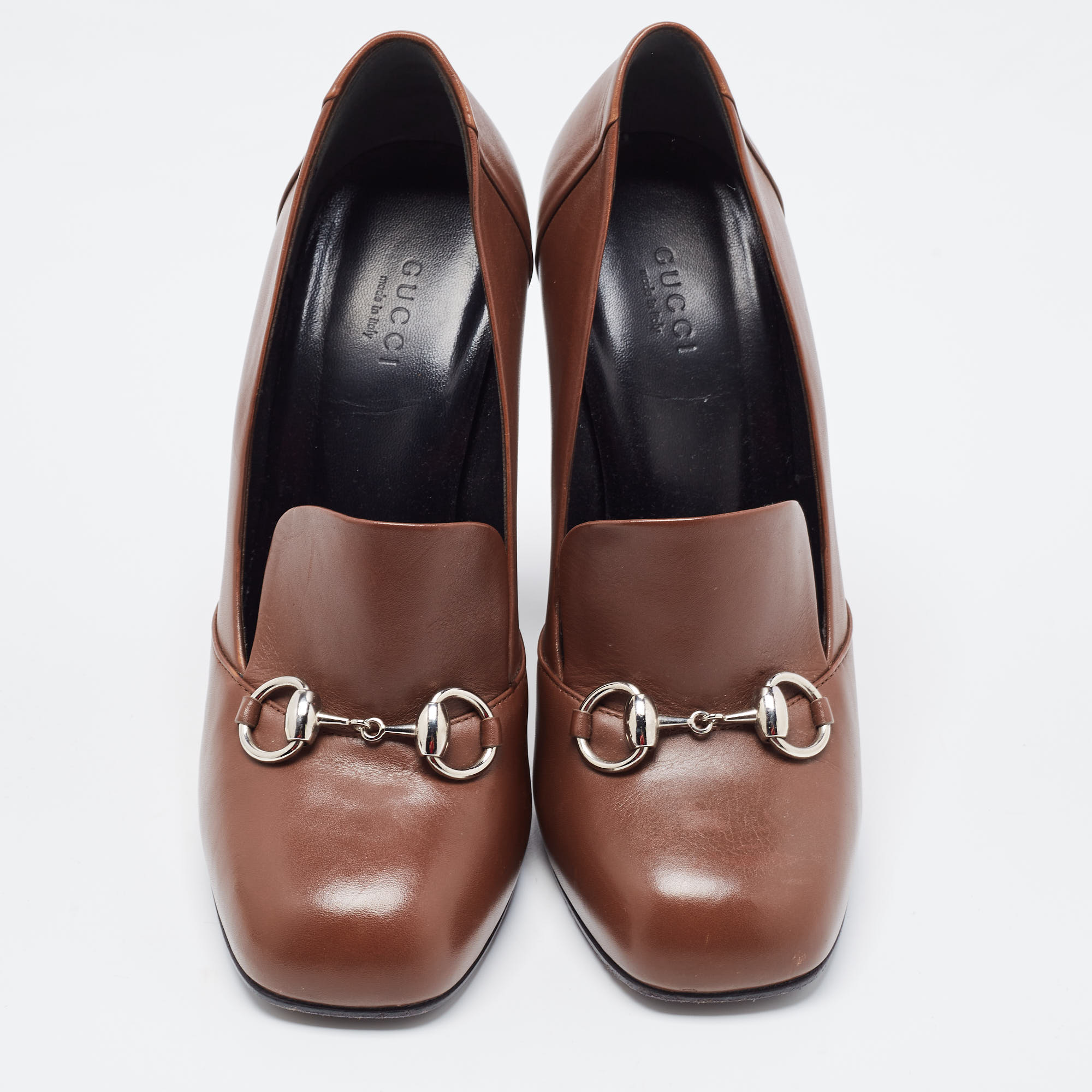 Gucci Brown Leather Loafer Pumps Size 38.5