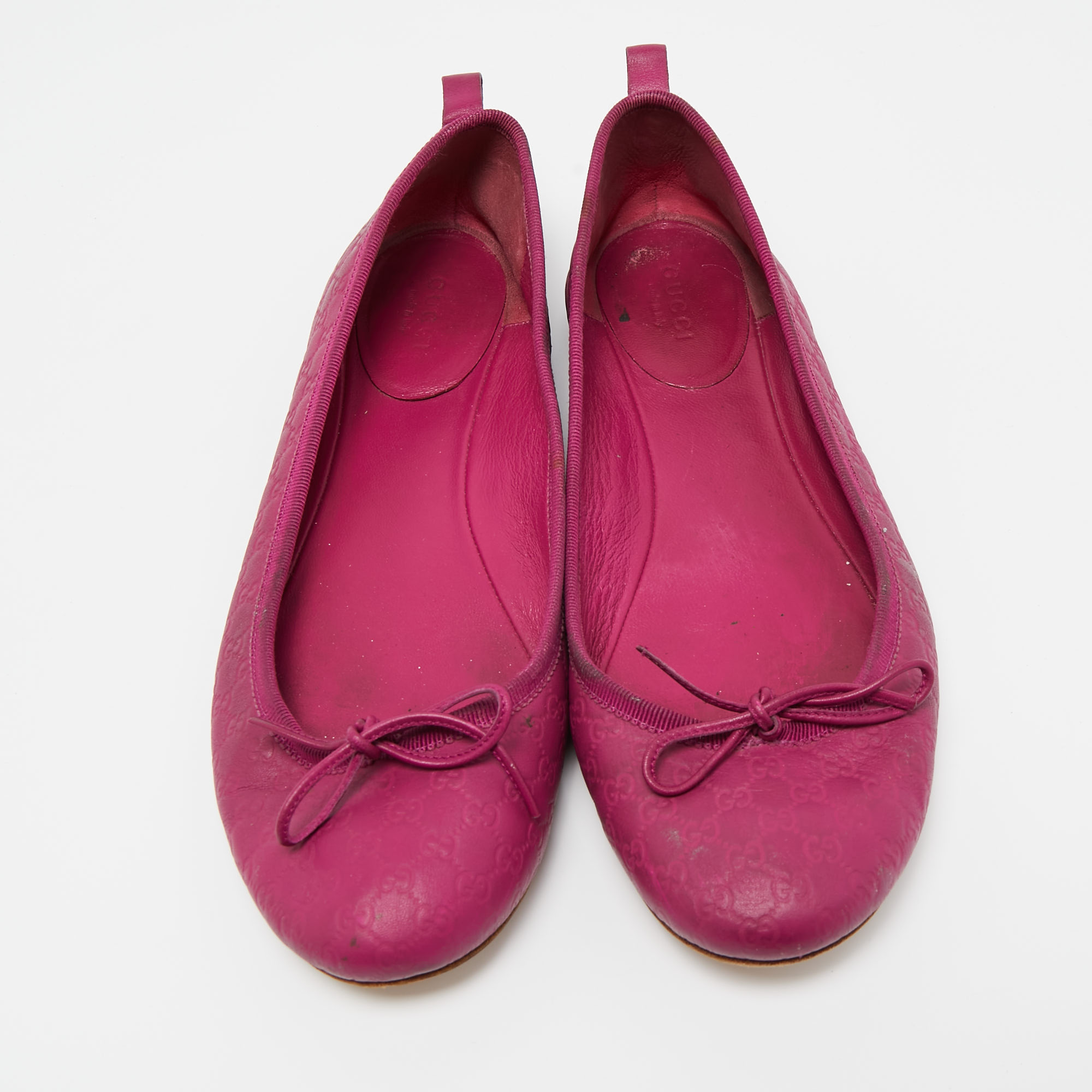 Gucci Pink Leather Bow Detail Microguccissima Ballet Flats Size 39
