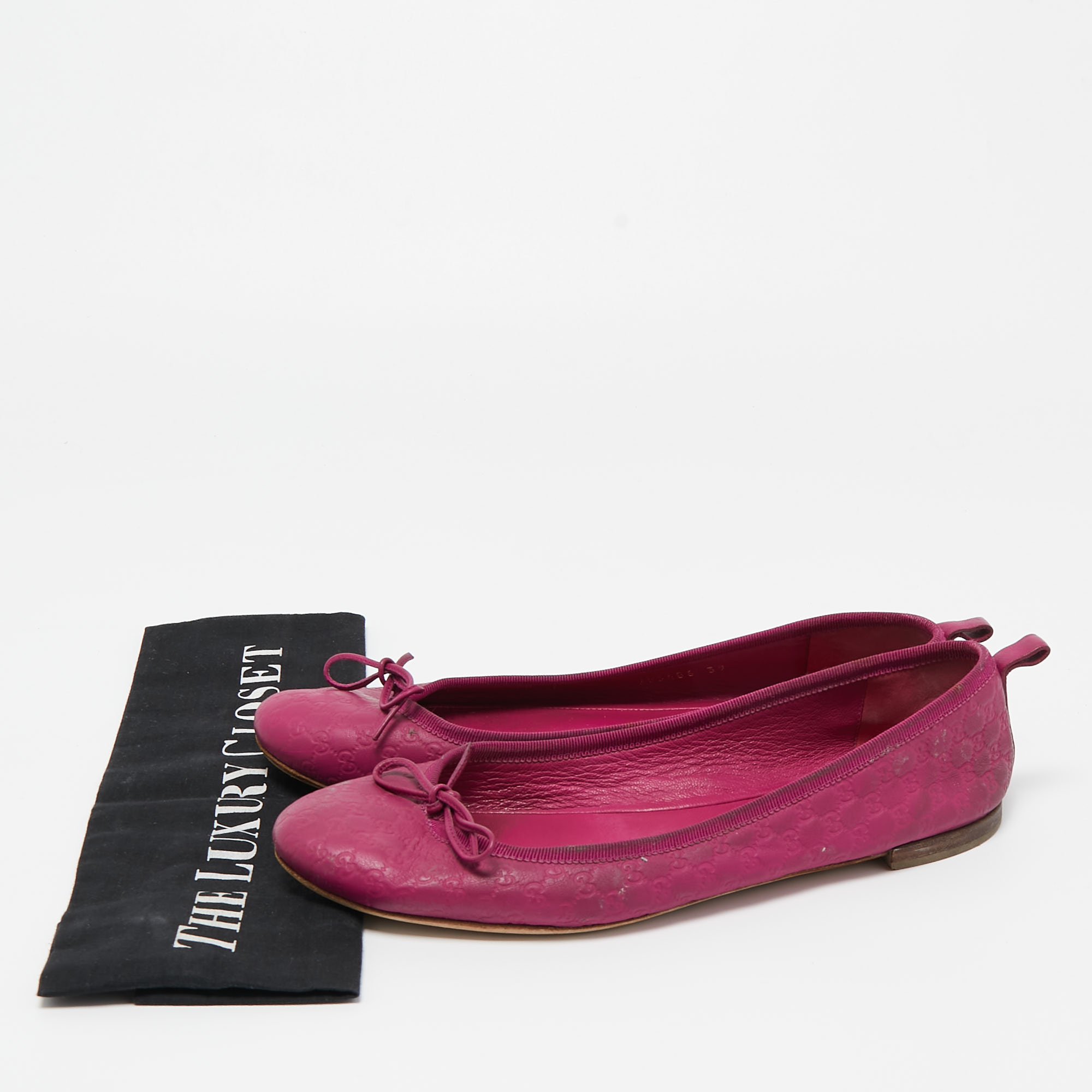 Gucci Pink Leather Bow Detail Microguccissima Ballet Flats Size 39