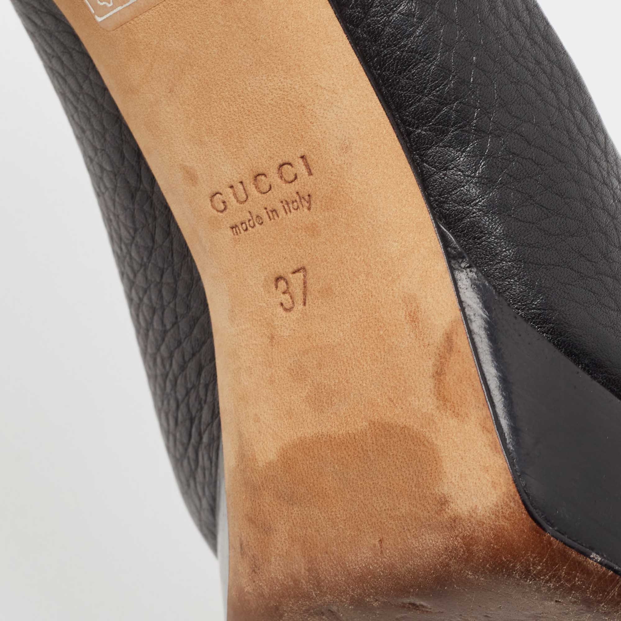 Gucci Black Leather Peep Toe Pumps Size 37