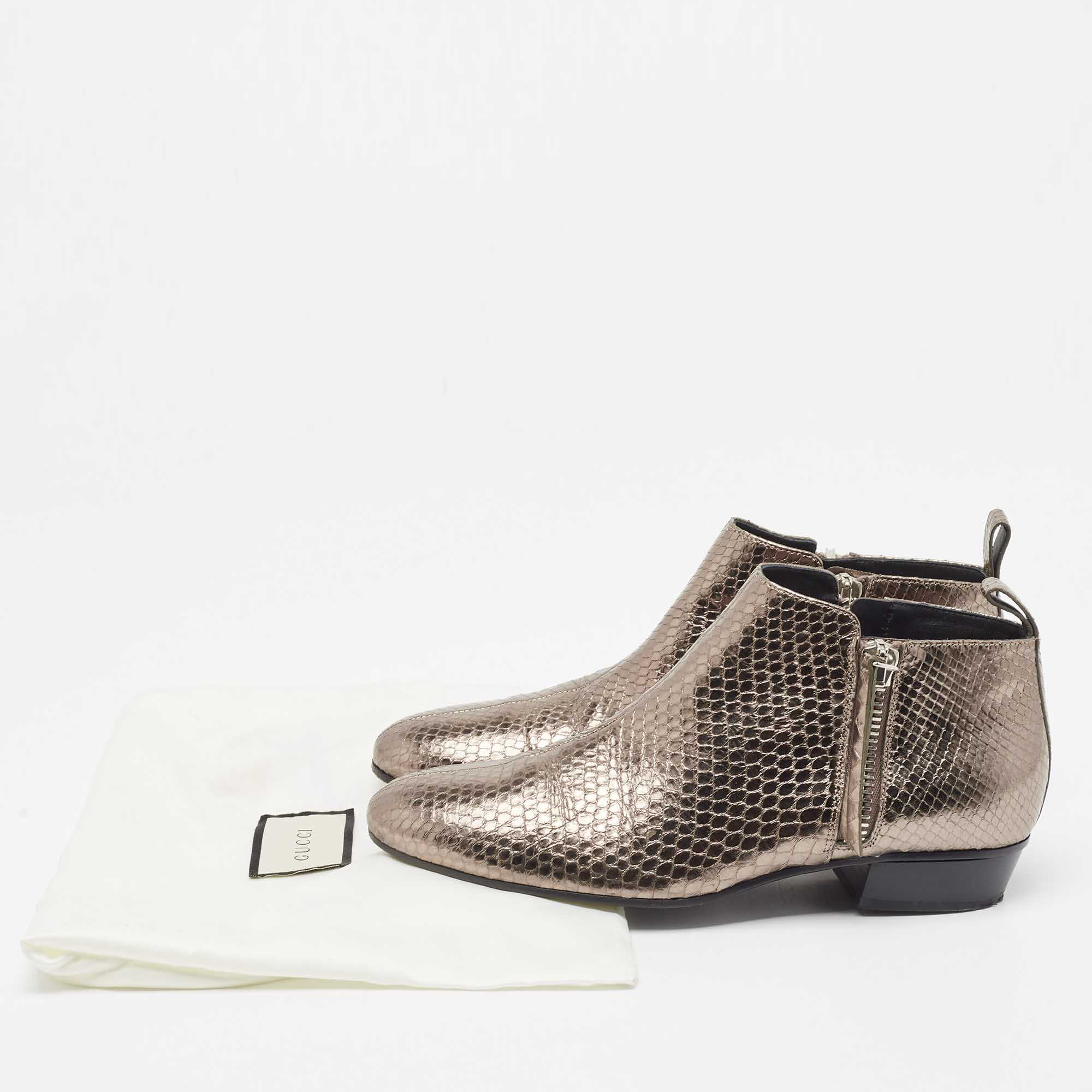 Gucci Metallic Embossed Python Ankle Boots Size 37