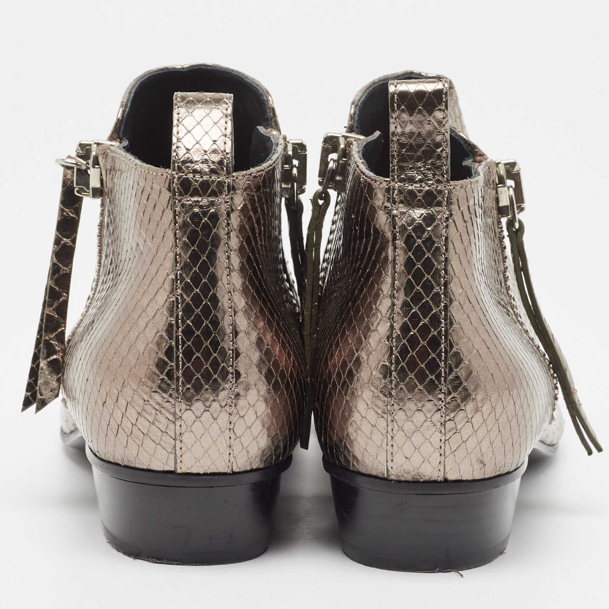 Gucci Metallic Embossed Python Ankle Boots Size 37
