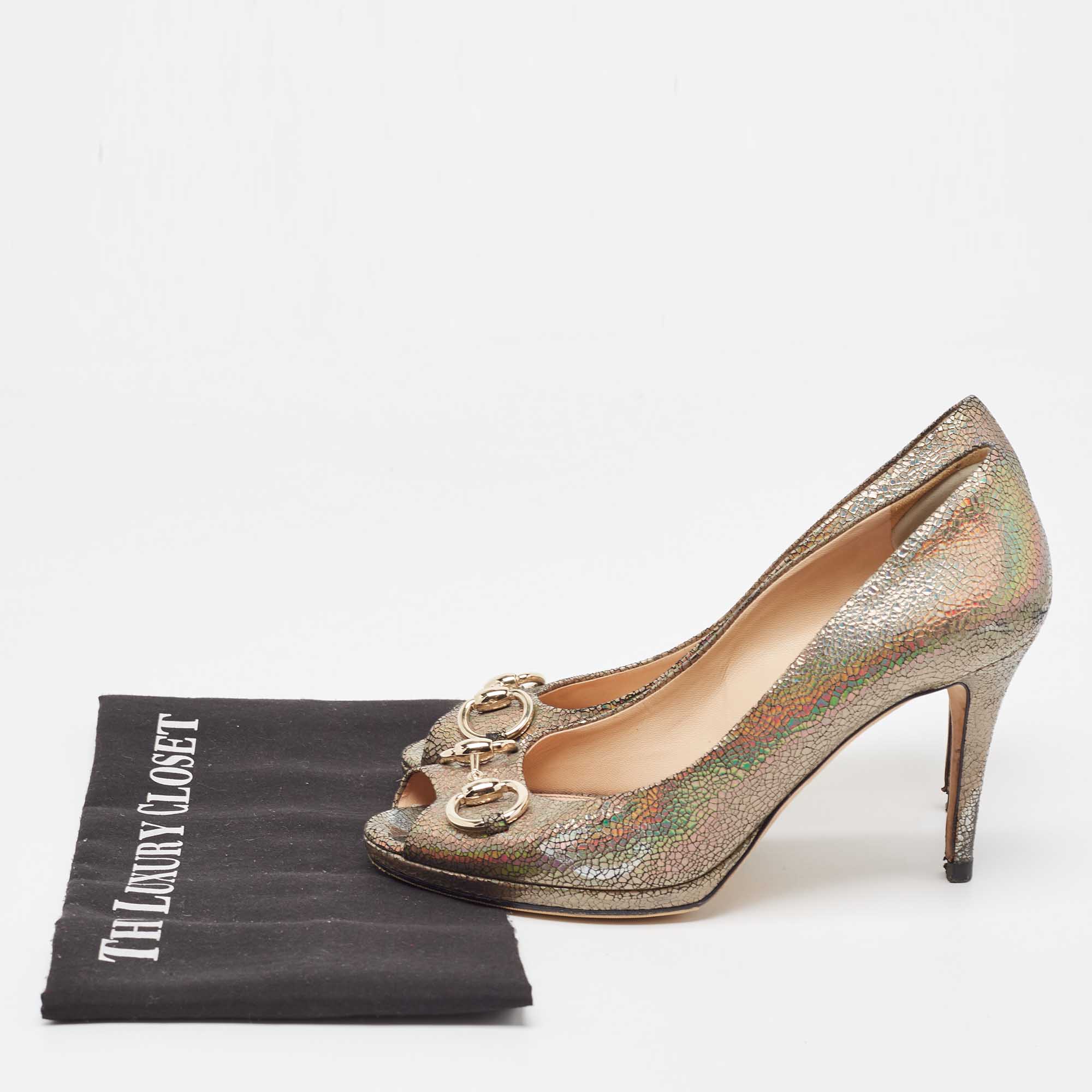 Gucci Metallic Laminated Suede New Hollywood Platform Pumps Size 38.5
