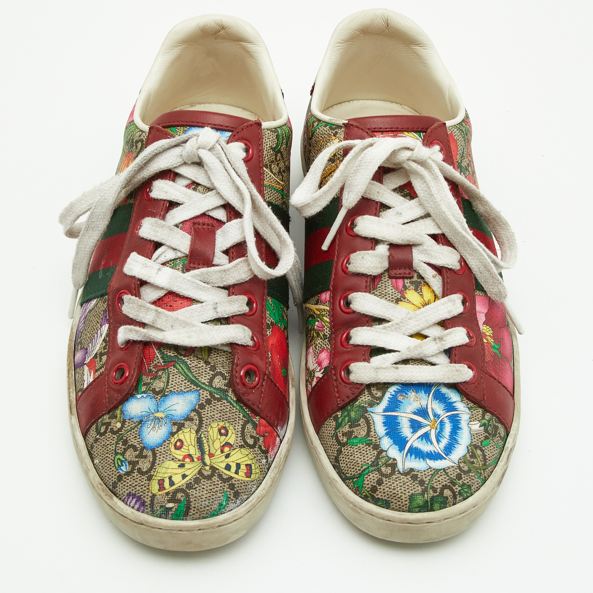 Gucci Multicolor Floral Print GG Supreme Canvas And Leather Ace Low Top Sneakers Size 36