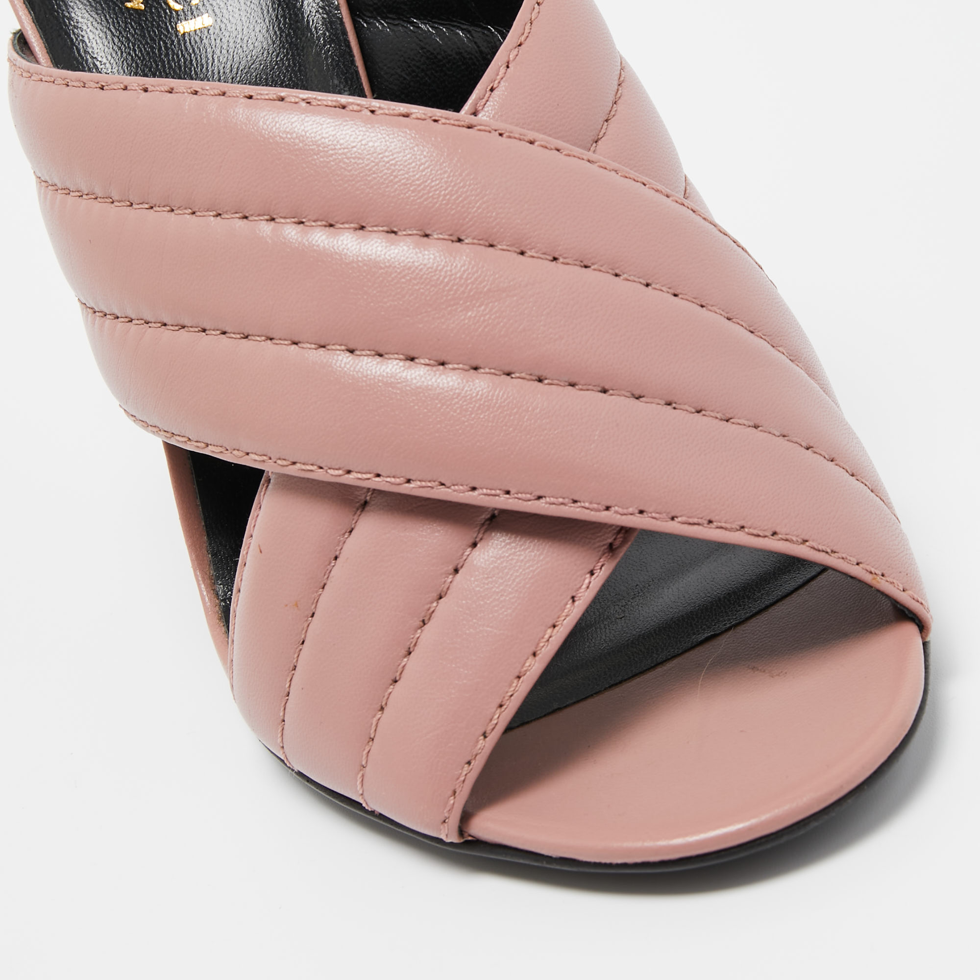 Gucci Pink Quilted Leather Webby Slide Sandals Size 38.5