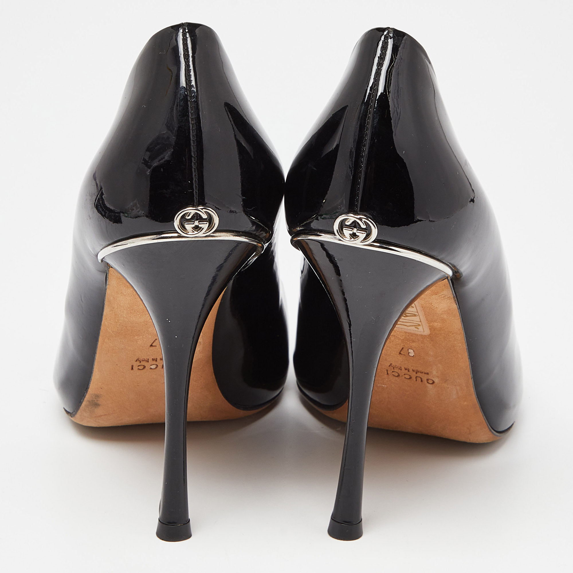 Gucci Black Patent Leather Peep Toe Pumps Size 37