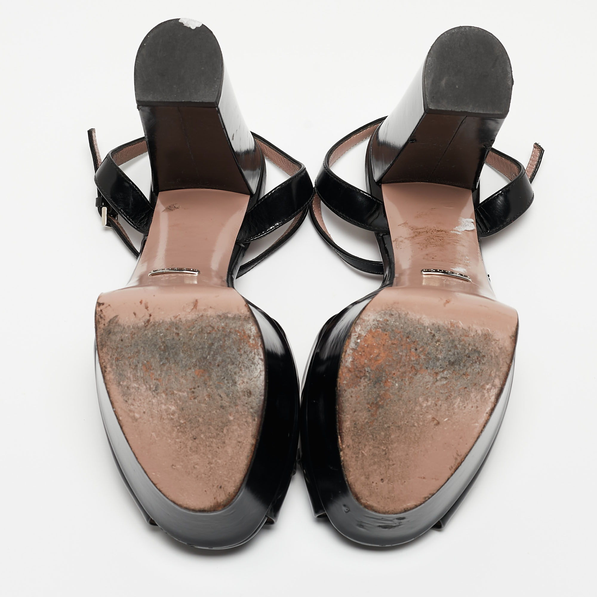 Gucci Black Patent Leather Claudie Platform Sandals Size 37