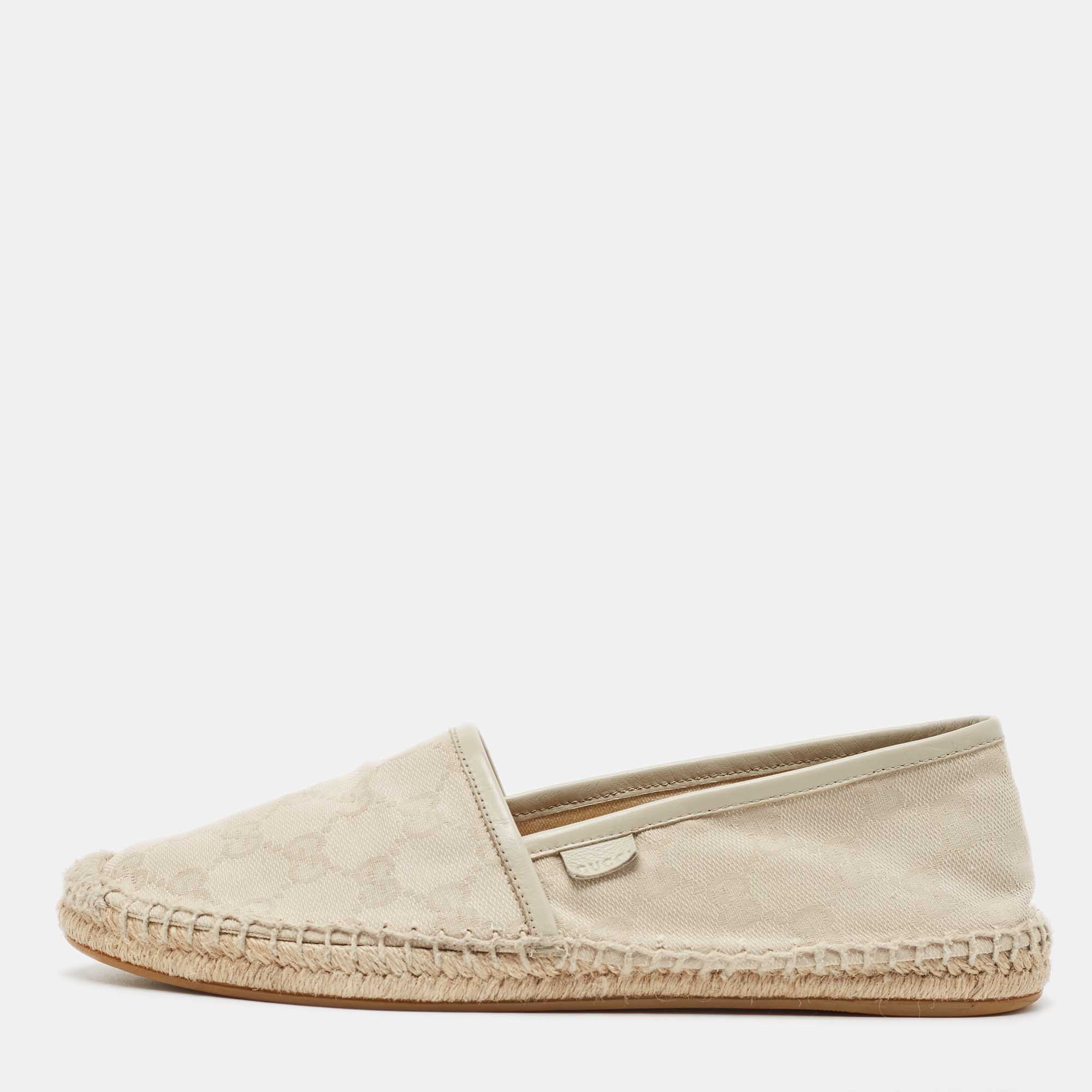 

Gucci Grey GG Canvas and Leather Espadrille Flats Size