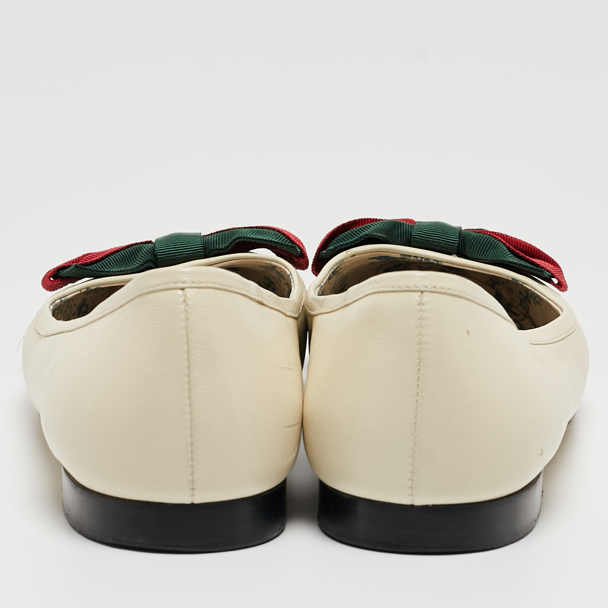 Gucci Cream/Black Leather Web Accent Ballet Flats Size 41