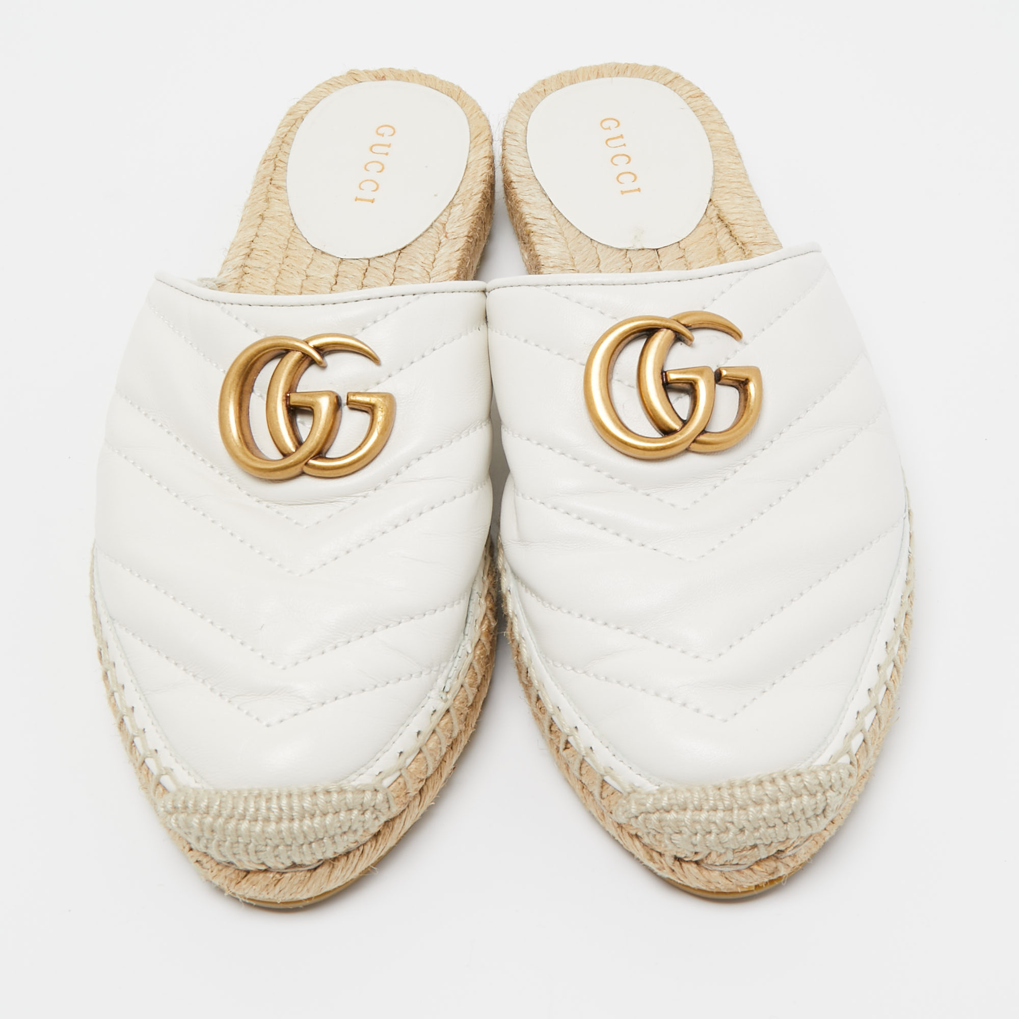 Gucci White Leather GG Marmont Espadrille Mules Size 35.5