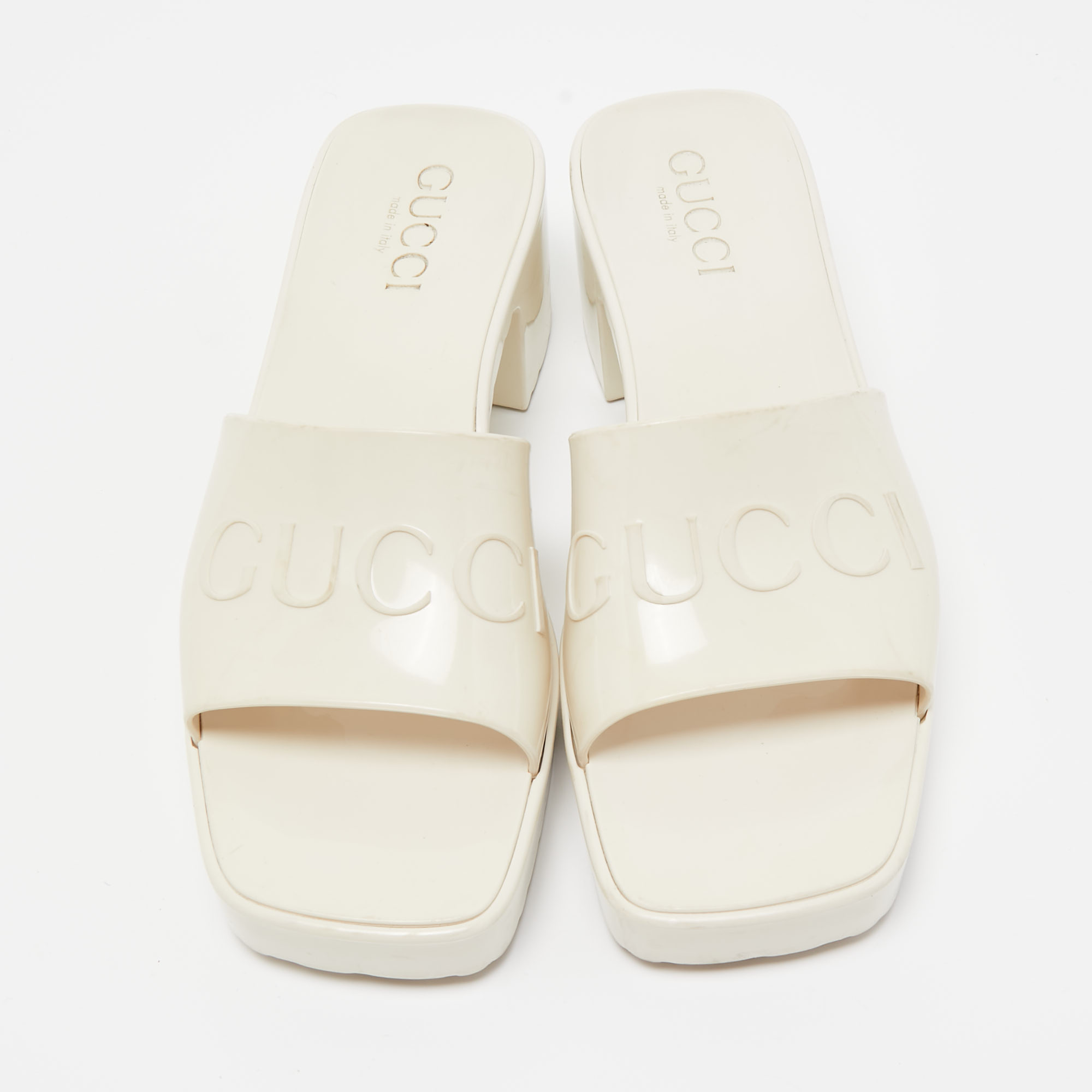 Gucci White Rubber Block Heel Slide Sandals Size 35