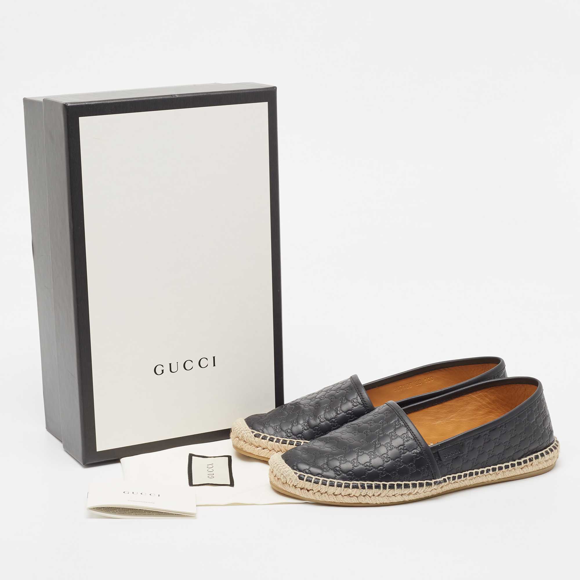 Gucci Black Microguccissima Leather Slip On Espadrille Flats Size 38