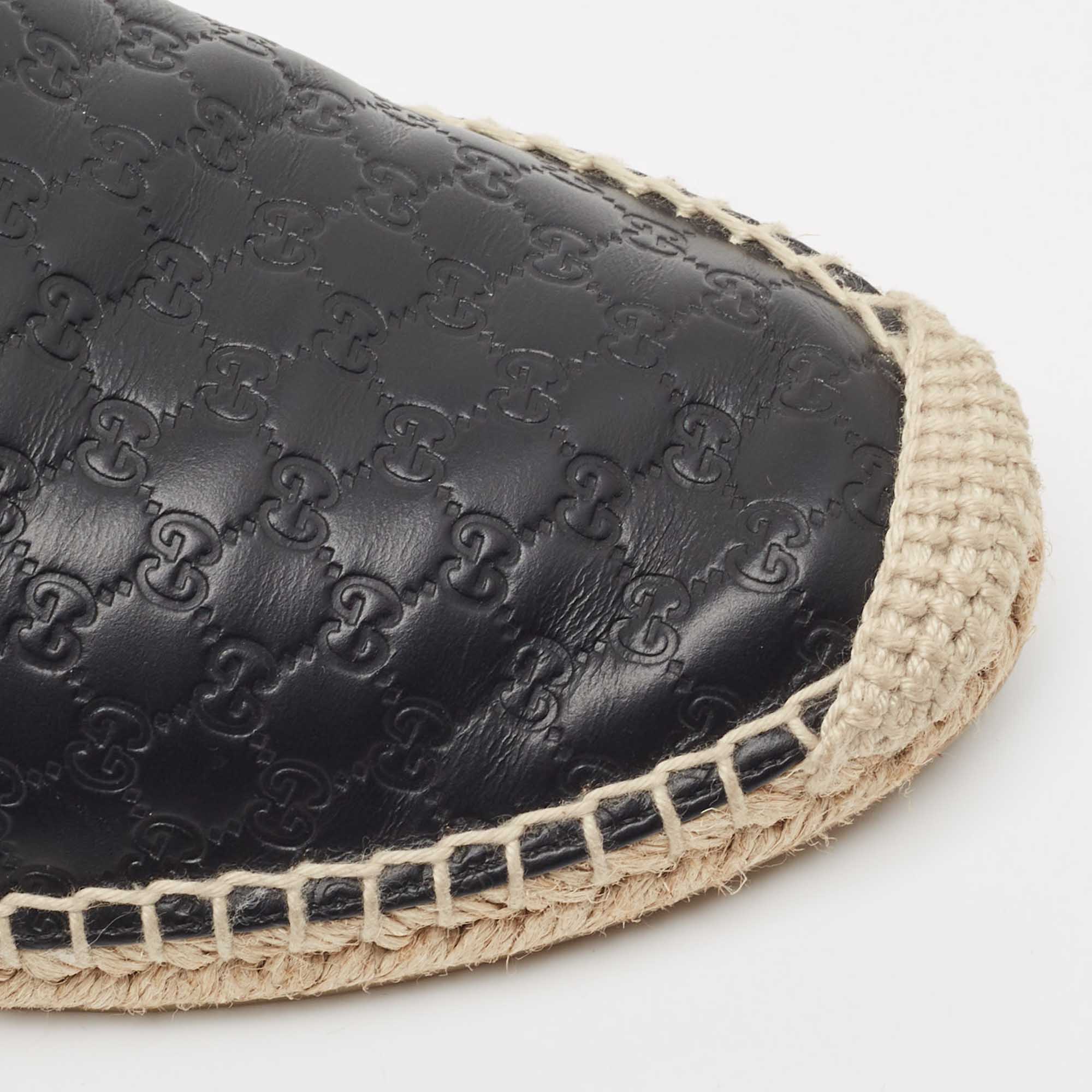 Gucci Black Microguccissima Leather Slip On Espadrille Flats Size 38