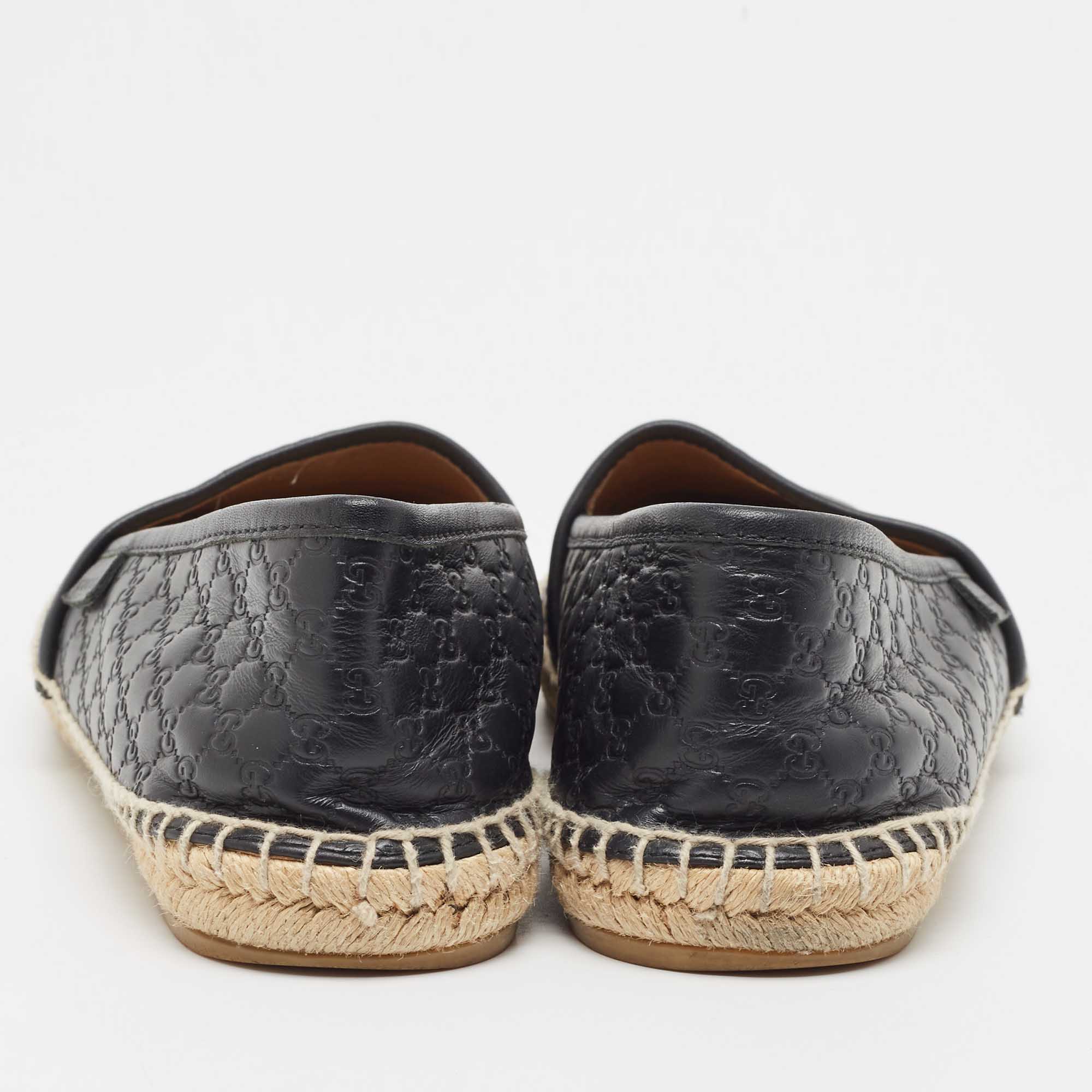 Gucci Black Microguccissima Leather Slip On Espadrille Flats Size 37