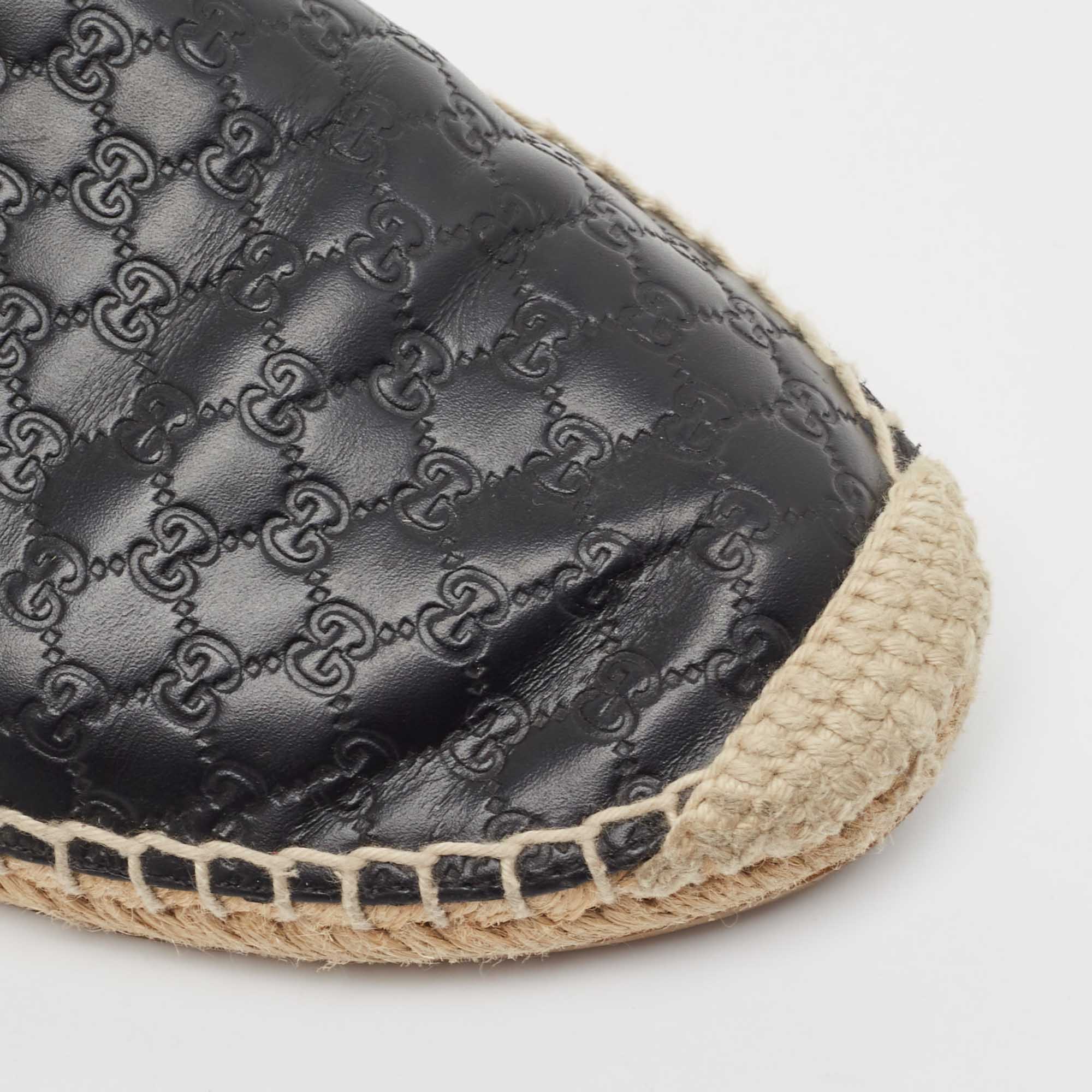 Gucci Black Microguccissima Leather Slip On Espadrille Flats Size 37