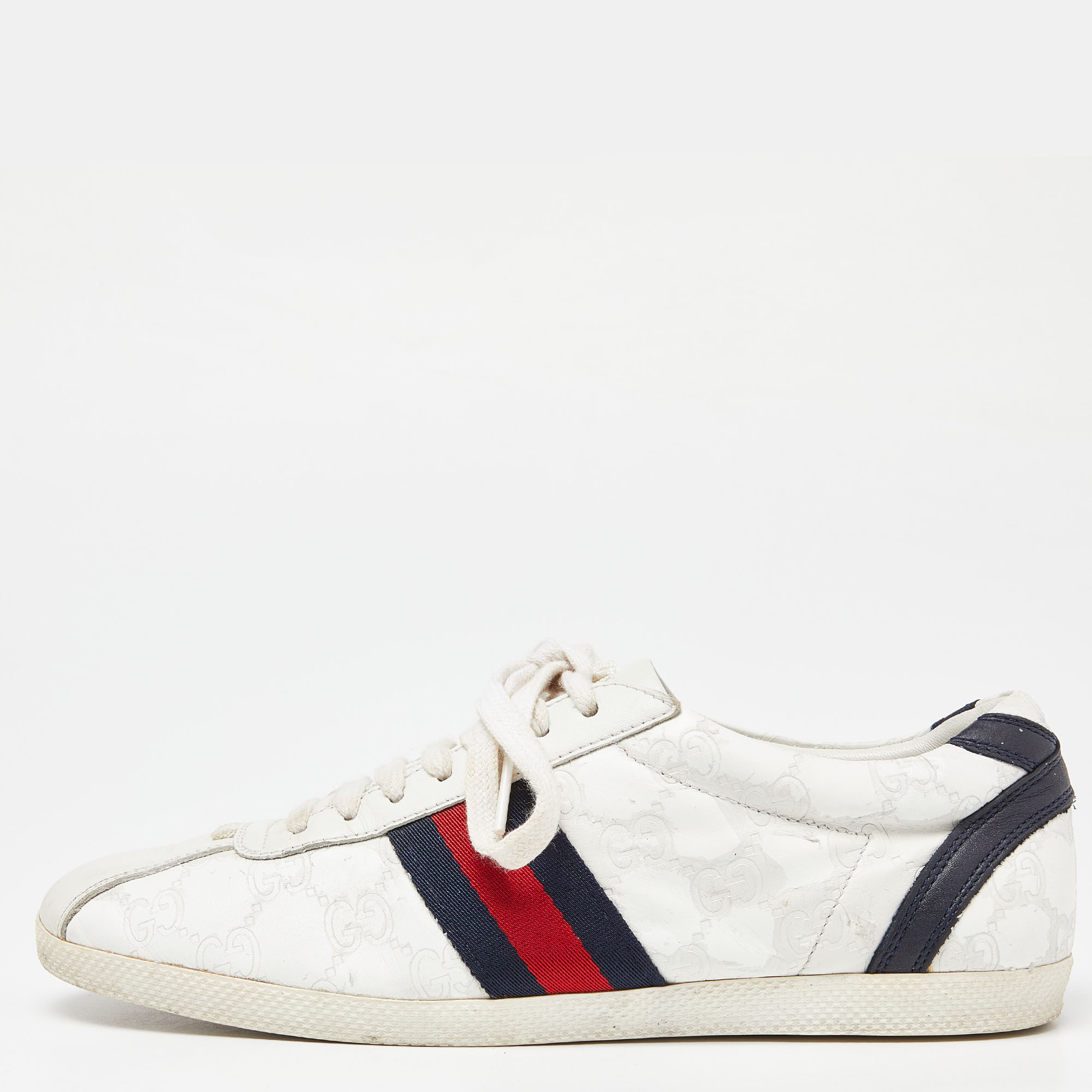 Gucci white guccissima leather web low top sneakers size 37