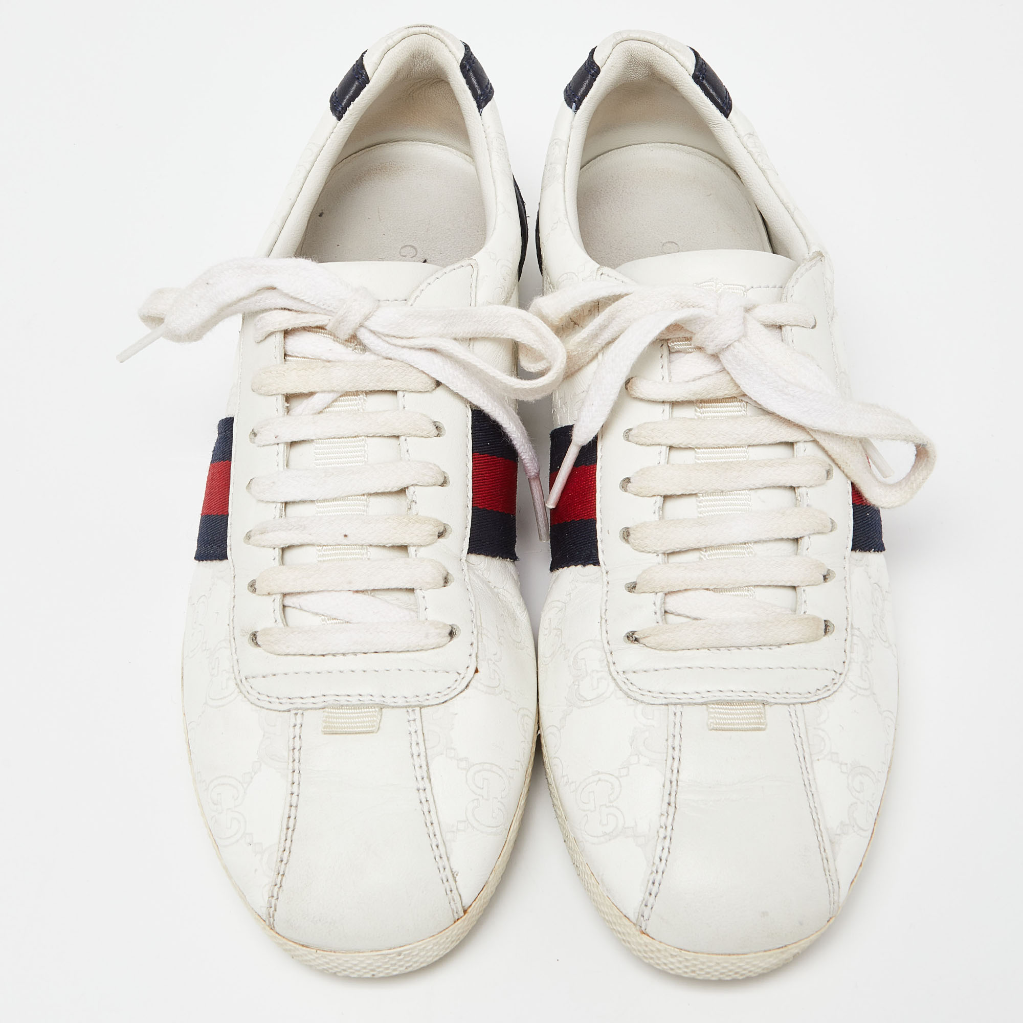 Gucci White Guccissima Leather Web Low Top Sneakers Size 37