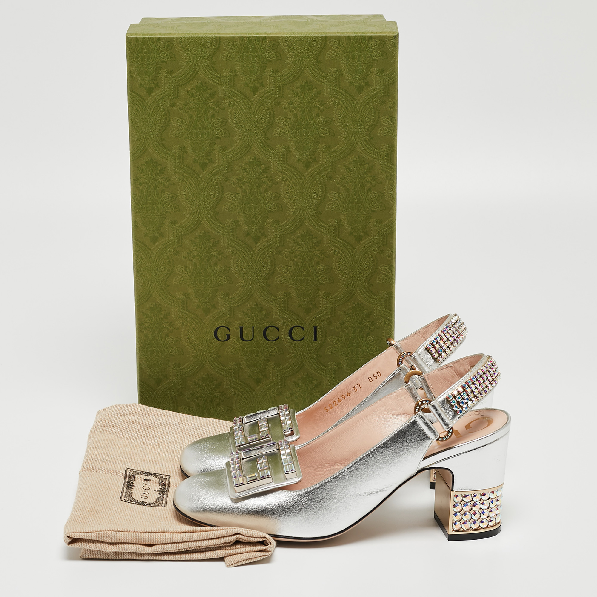 Gucci Silver G Embellished Leather Madelyn Slingback Pumps Size 37