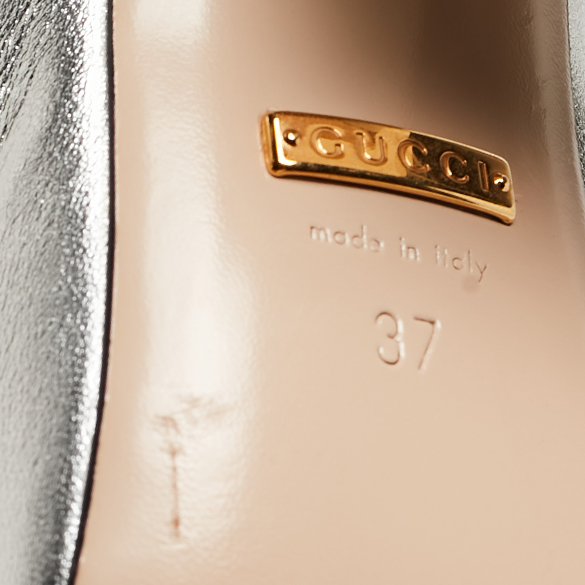 Gucci Silver G Embellished Leather Madelyn Slingback Pumps Size 37