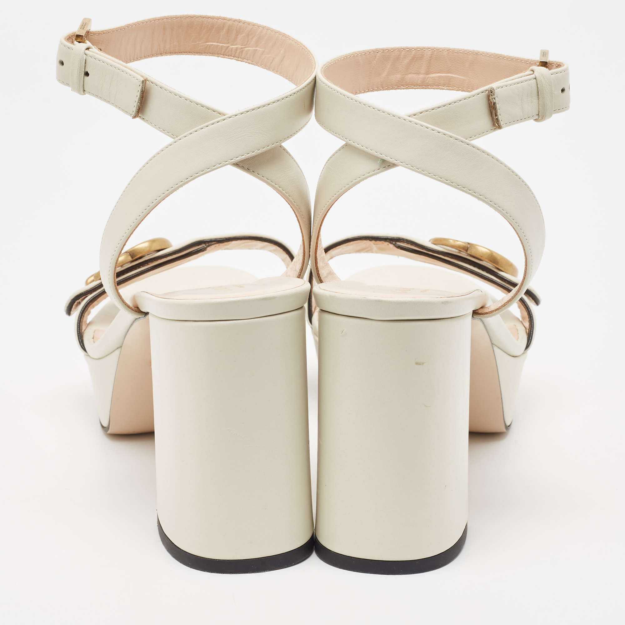 Gucci Cream Leather GG Marmont Ankle Strap Sandals Size 39