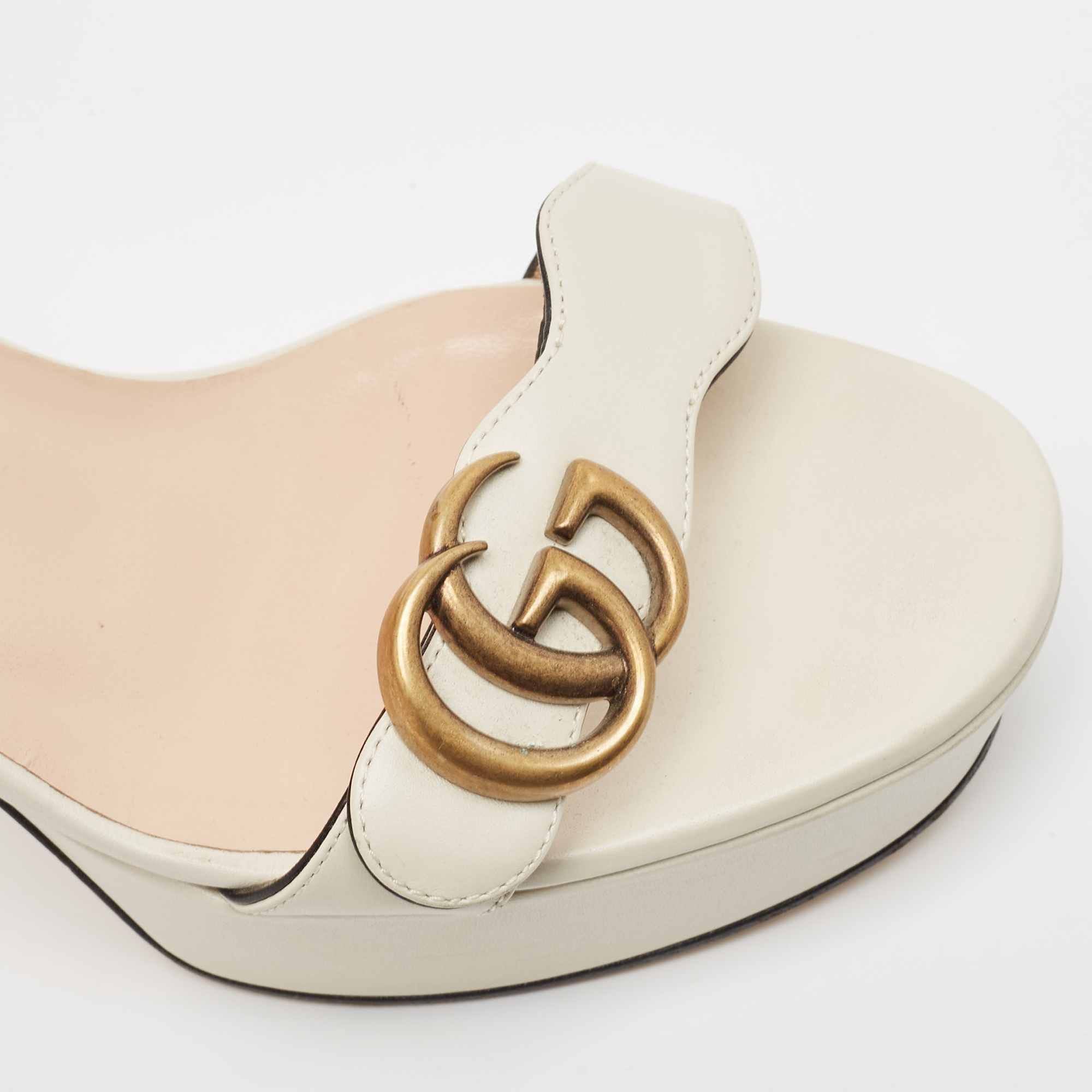 Gucci Cream Leather GG Marmont Ankle Strap Sandals Size 39