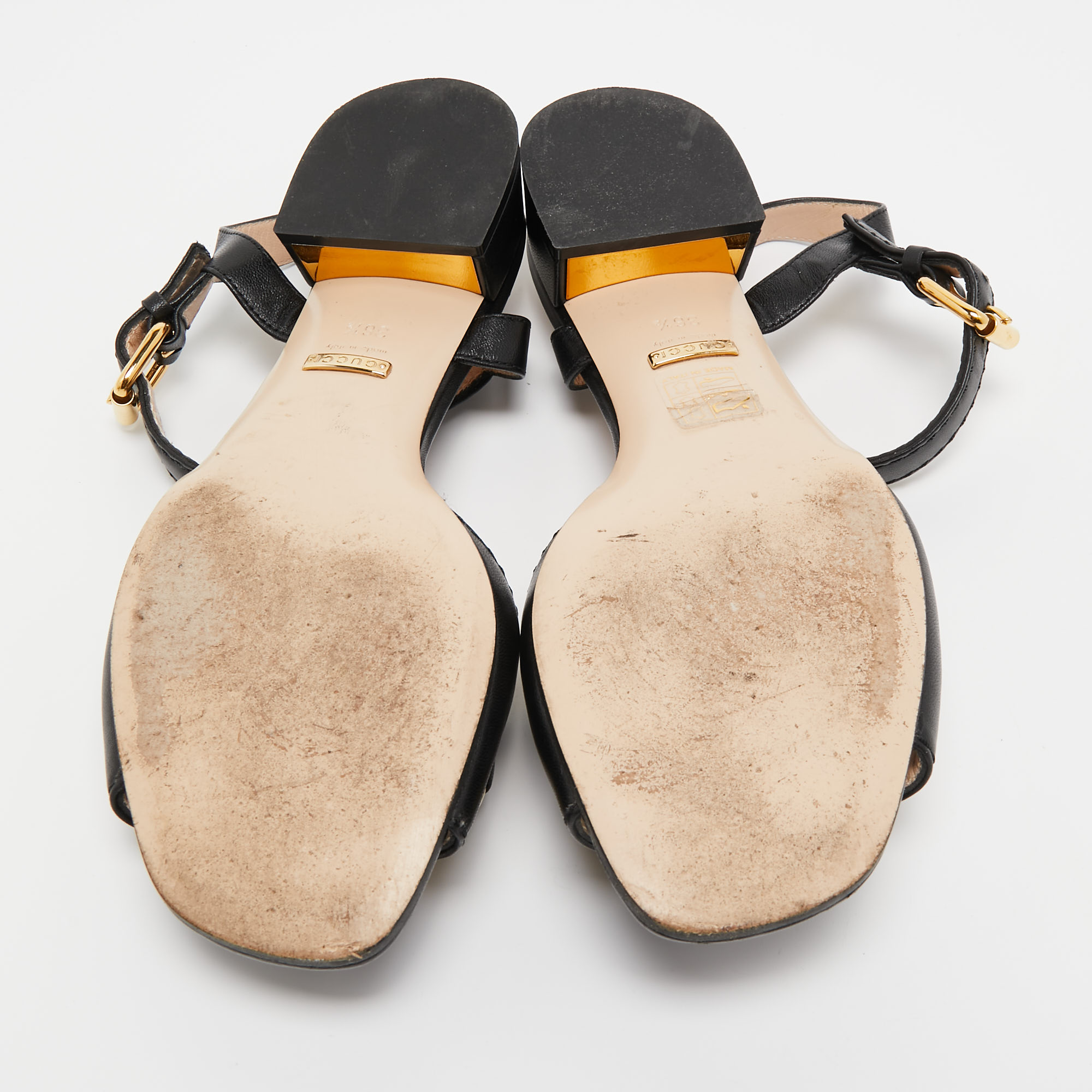 Gucci Black Leather Horsebit Sandals Size 36.5
