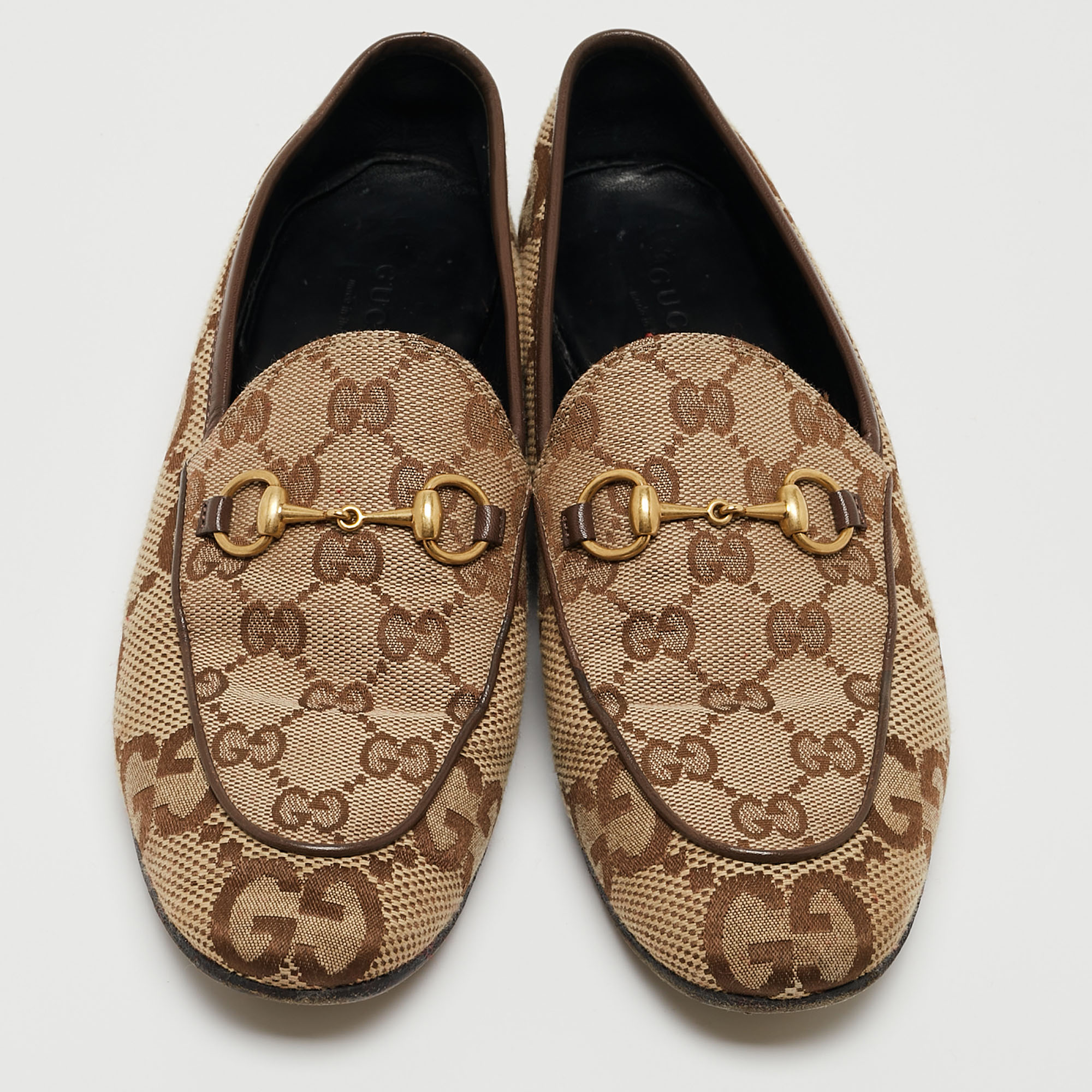Gucci Beige Jumbo GG Canvas Jordaan Loafers Size 36.5