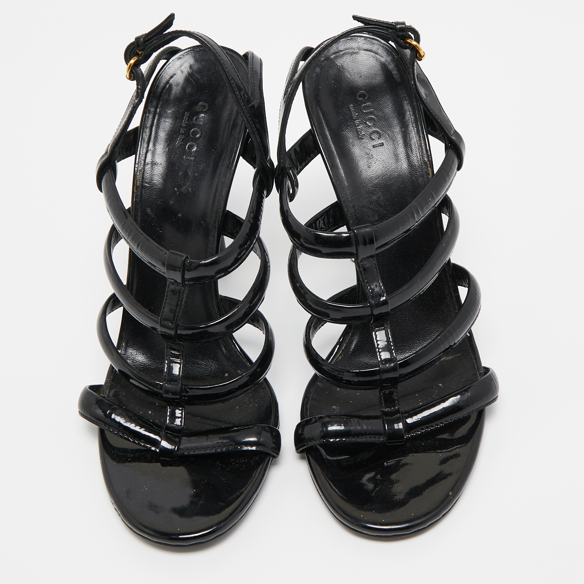 Gucci Black Patent Caged Sandals Size 38