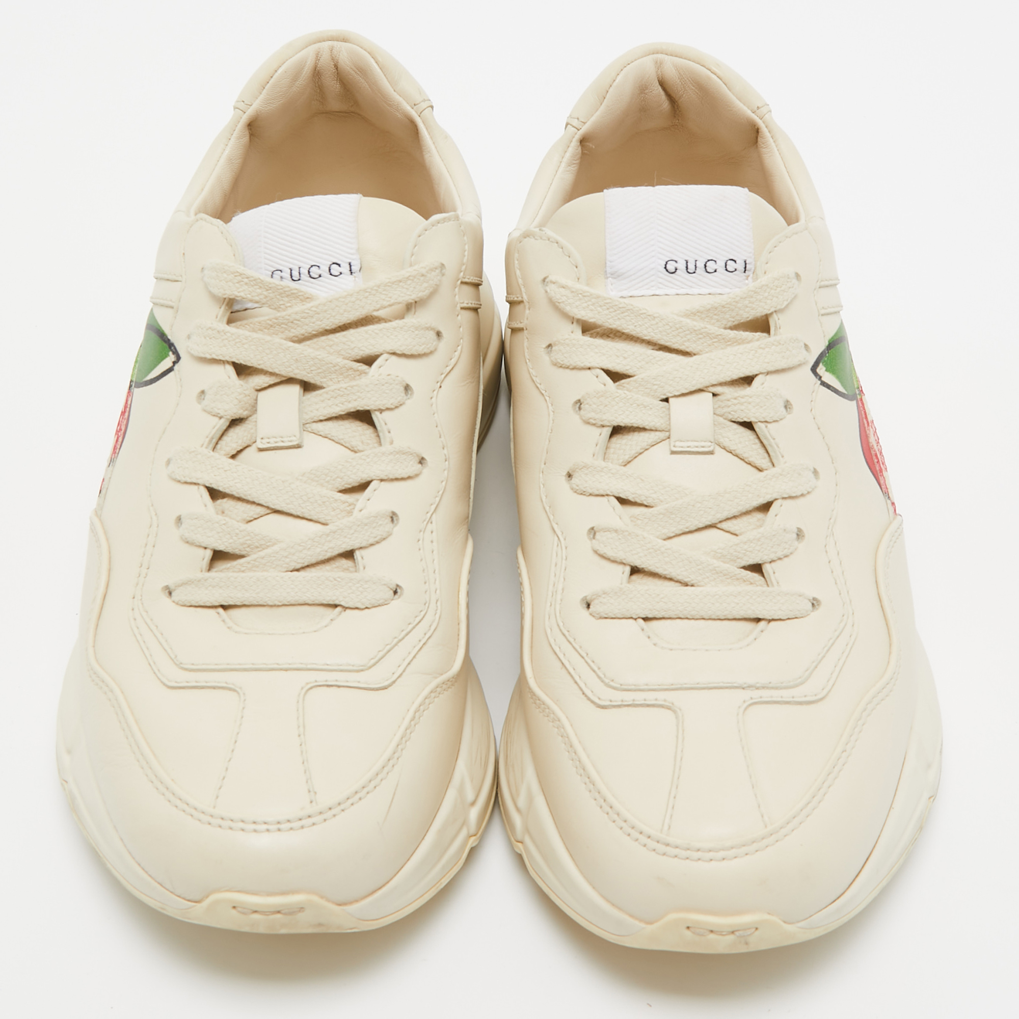 Gucci Cream Leather Rhyton Low Top  Sneakers Size 37.5