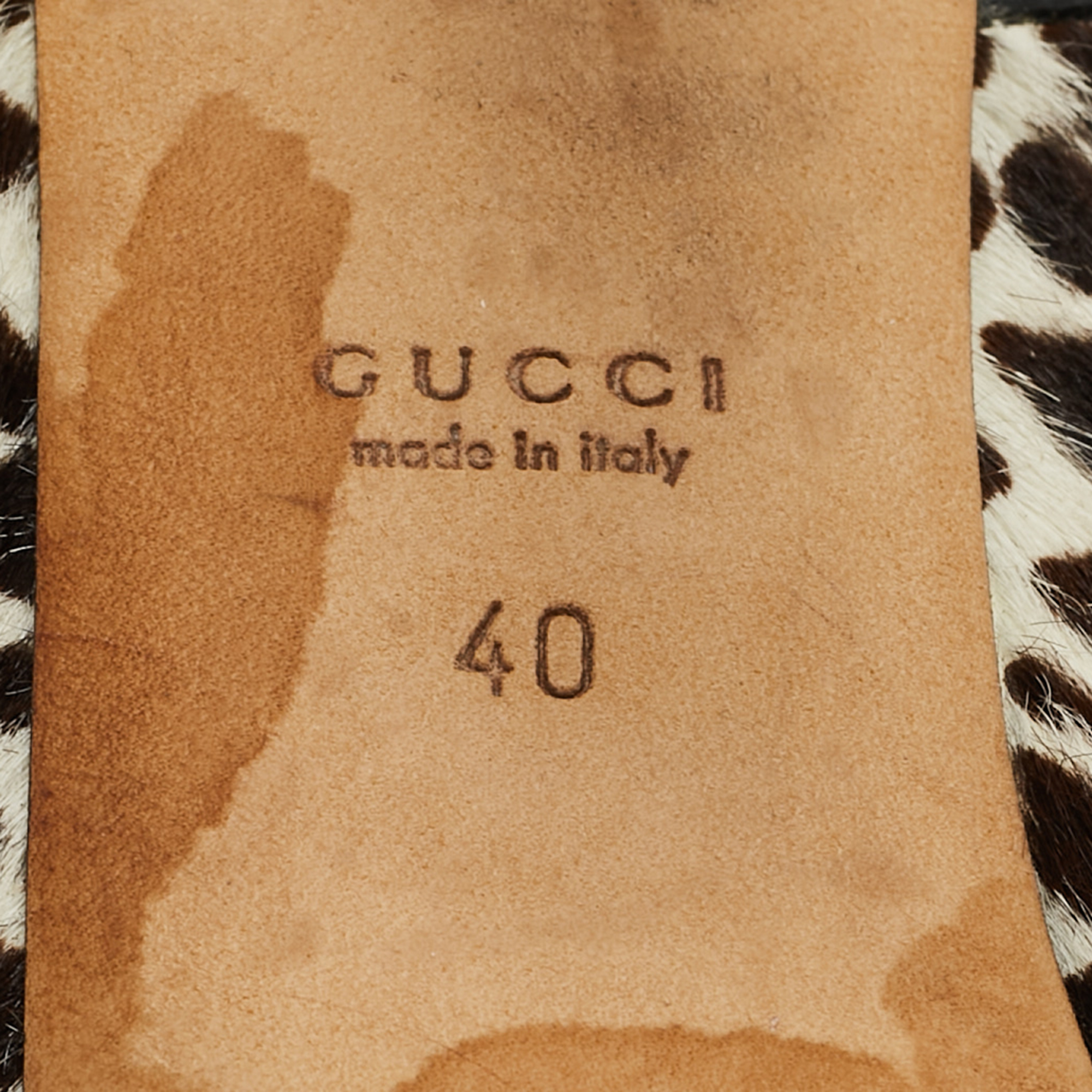 Gucci Brown/White Leopard Print Calf Hair Sofia Platform Slingback Pumps Size 40